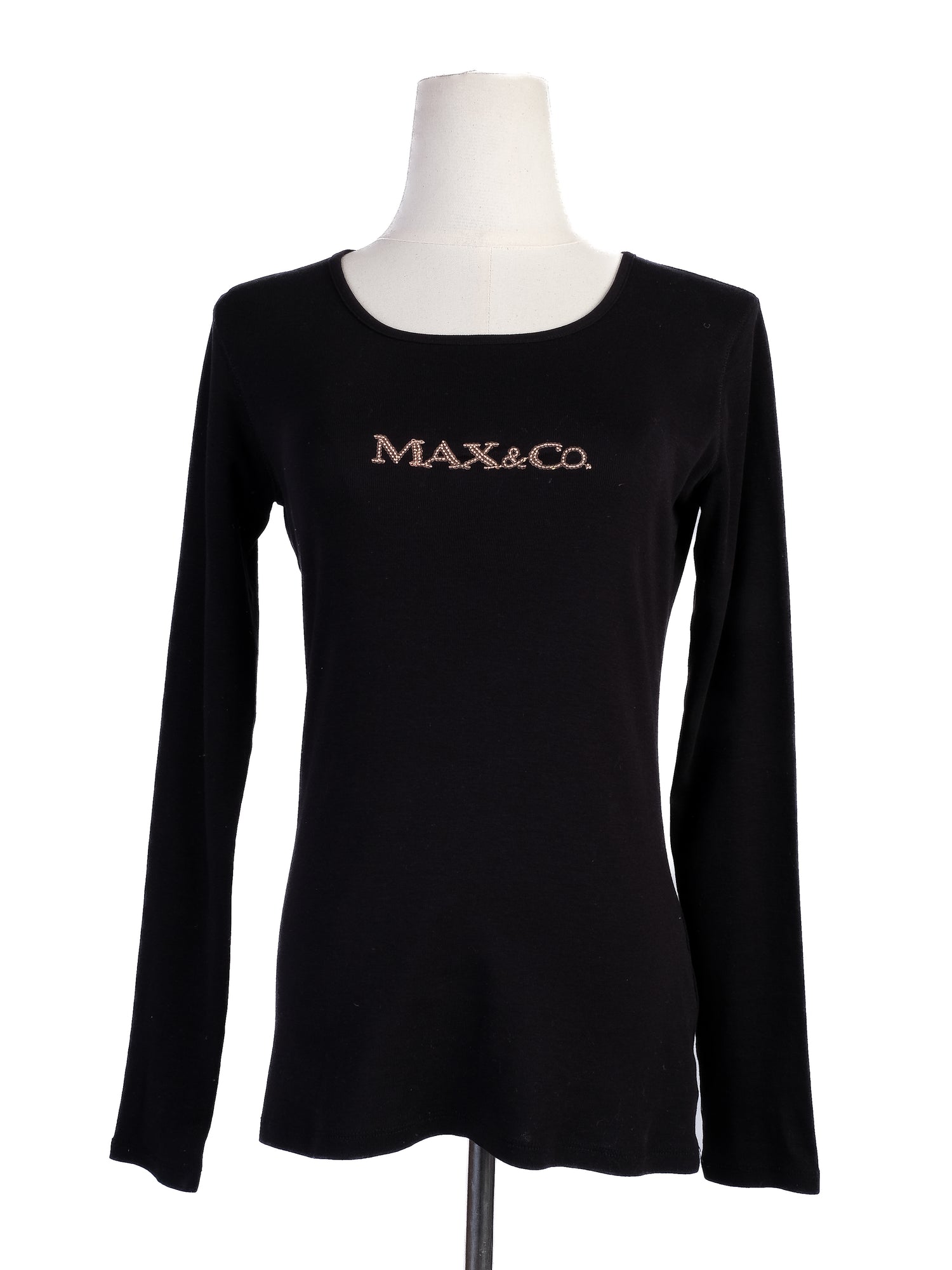 Excellent MaxCo Black Long-Sleeved Shirt Size S Cotton Natural