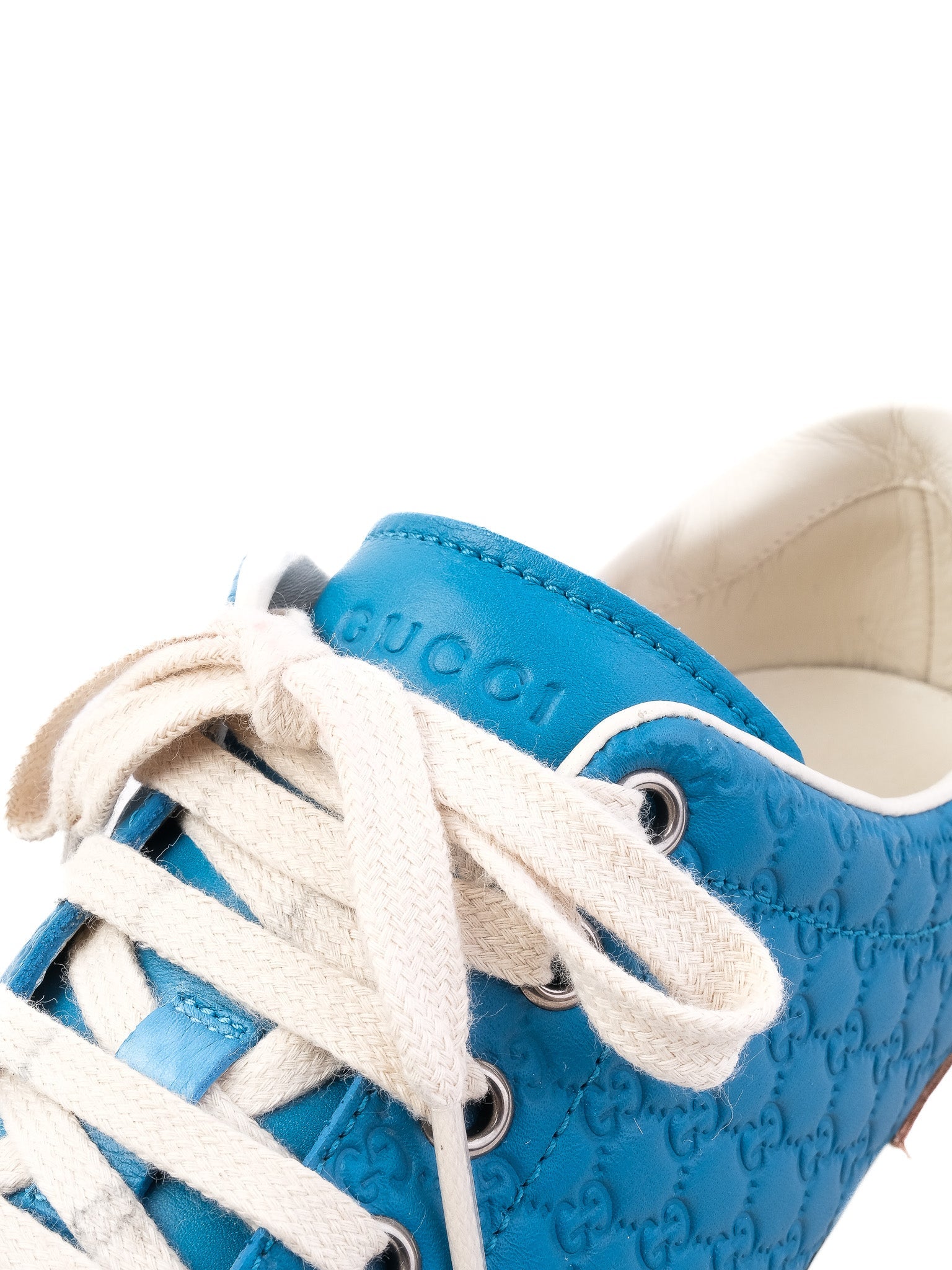 Excellent Gucci Blue Leather Sneakers with Logo Size 36