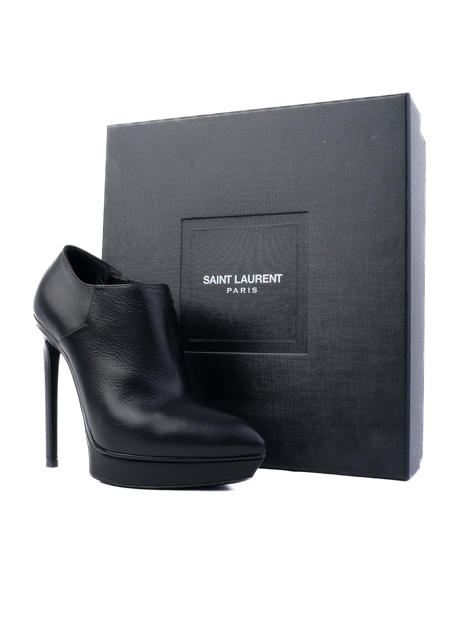 Excellent Saint Laurent Black Leather High-Heeled Ankle Boots Size 37.5
