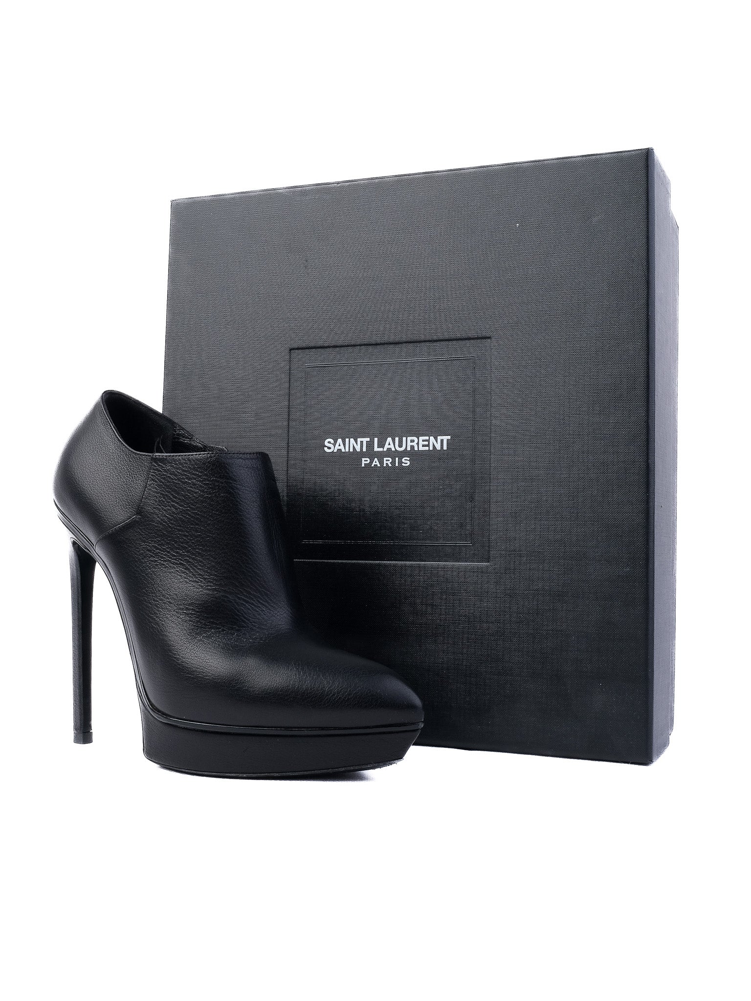 Excellent Saint Laurent Black Leather High-Heeled Ankle Boots Size 37.5