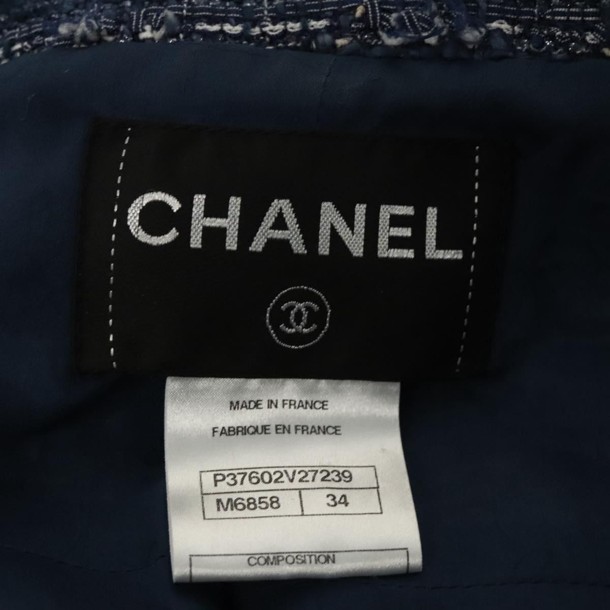 Chanel Jacket 34 Jacket Tweed 34 Blue Cc Auth