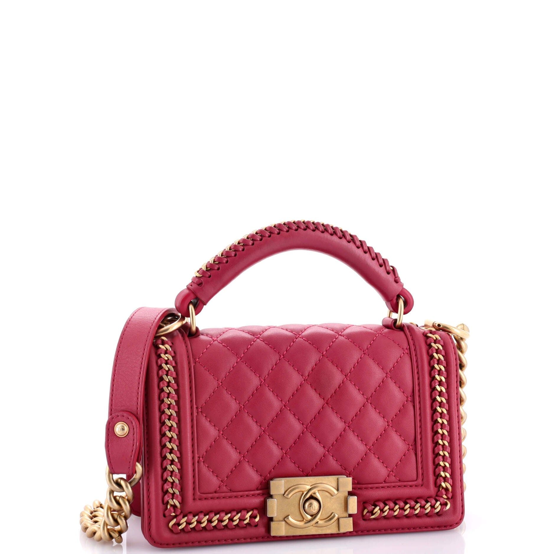 Chanel Chain Handle Boy Flap Bag Quilted Calfskin Small