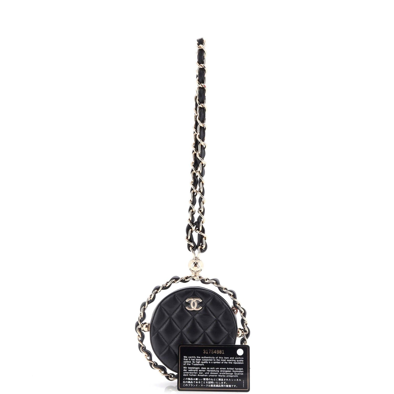 Chanel Frame Chain Around Round Clutch With Chain Quilted Lambskin Mini