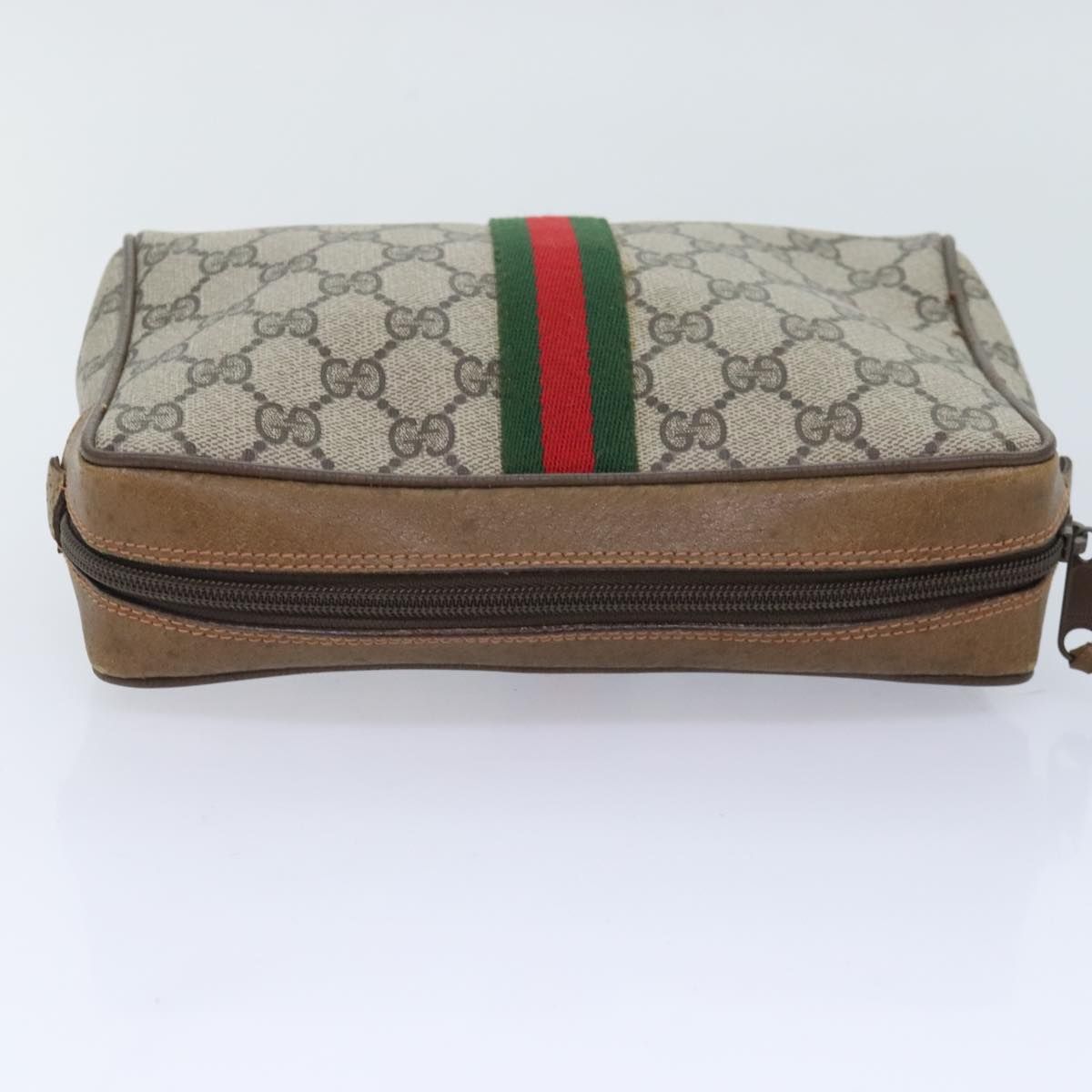 Gucci Gg Supreme Web Sherry Line Clutch Bag Pvc Beige Red 89 01 012 Auth