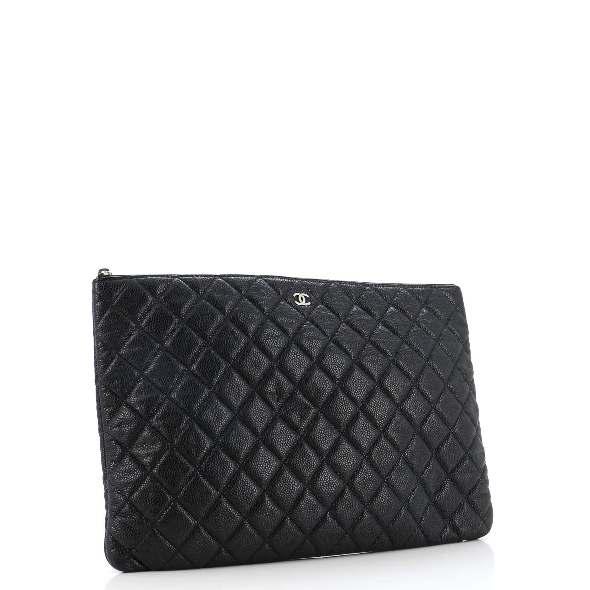 Chanel O Case Clutch Quilted Caviar Large