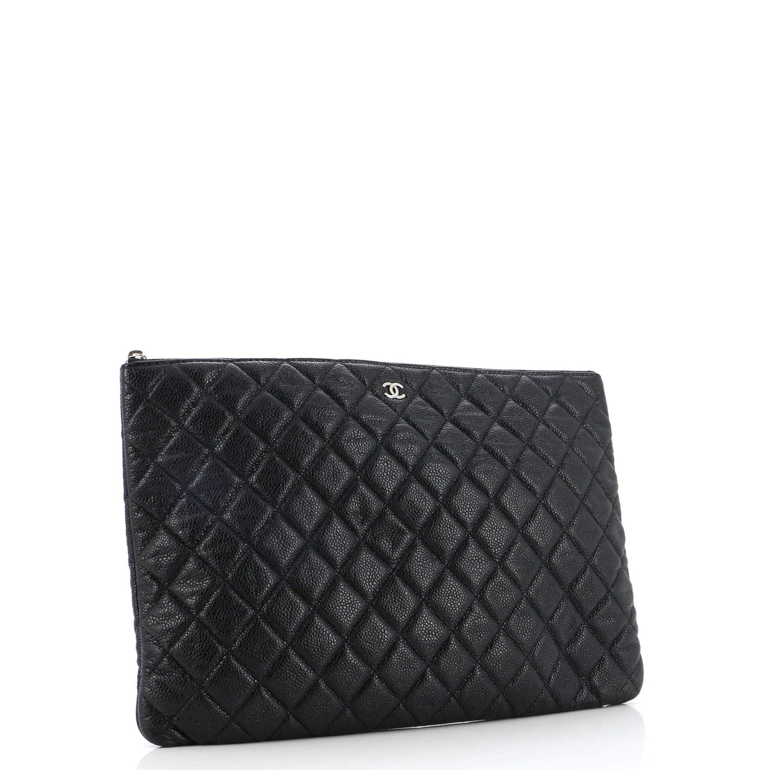 Chanel O Case Clutch Quilted Caviar Large
