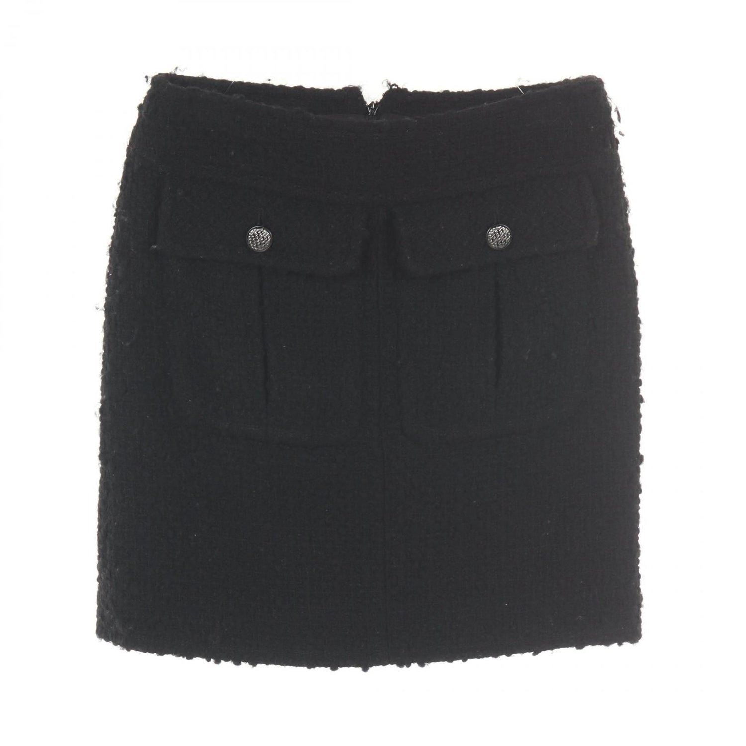 Chanel Black Coco Mark Button Tweed Skirt Wool Acrylic/nylon P 46660v 28631