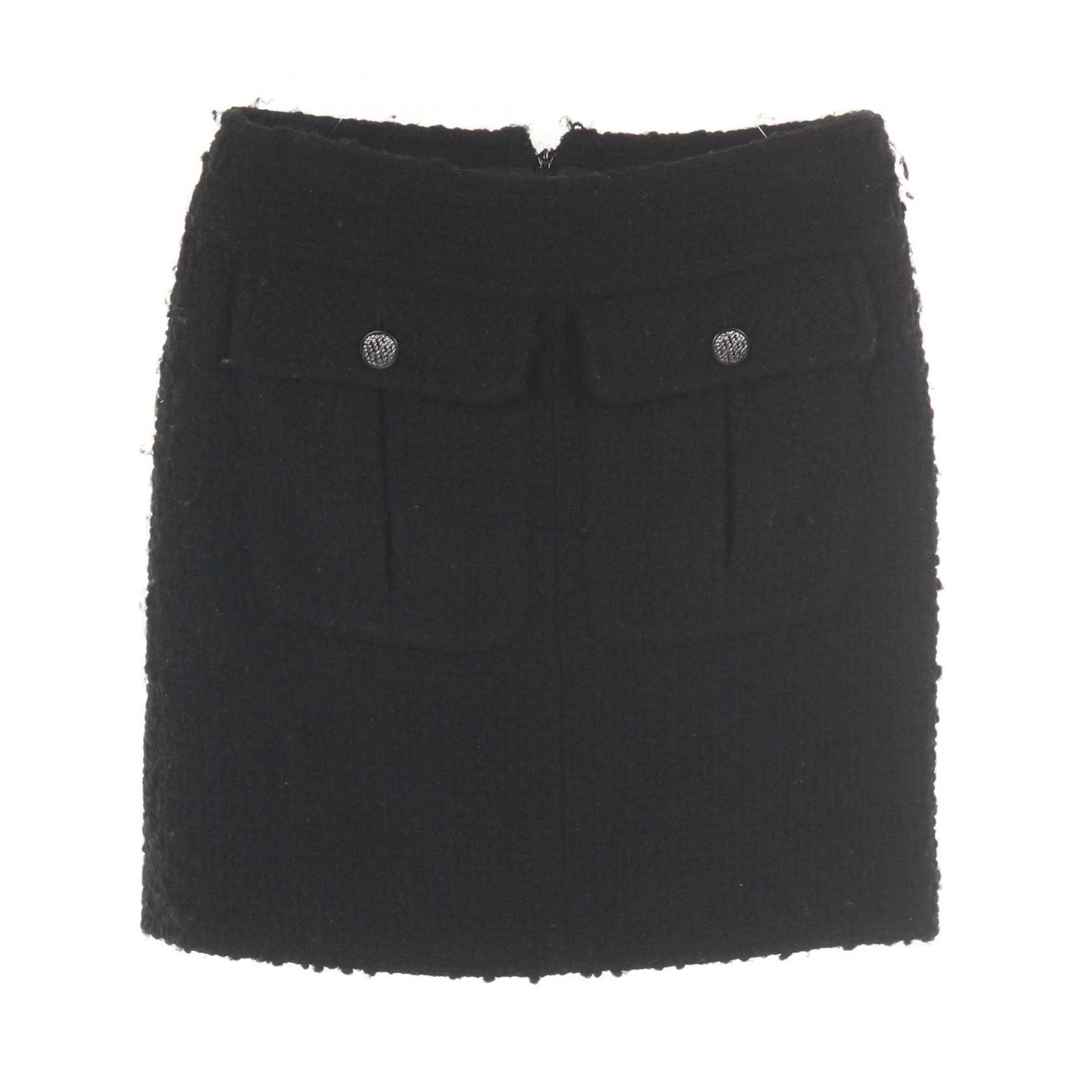 Chanel Black Coco Mark Button Tweed Skirt Wool Acrylic/nylon P 46660v 28631