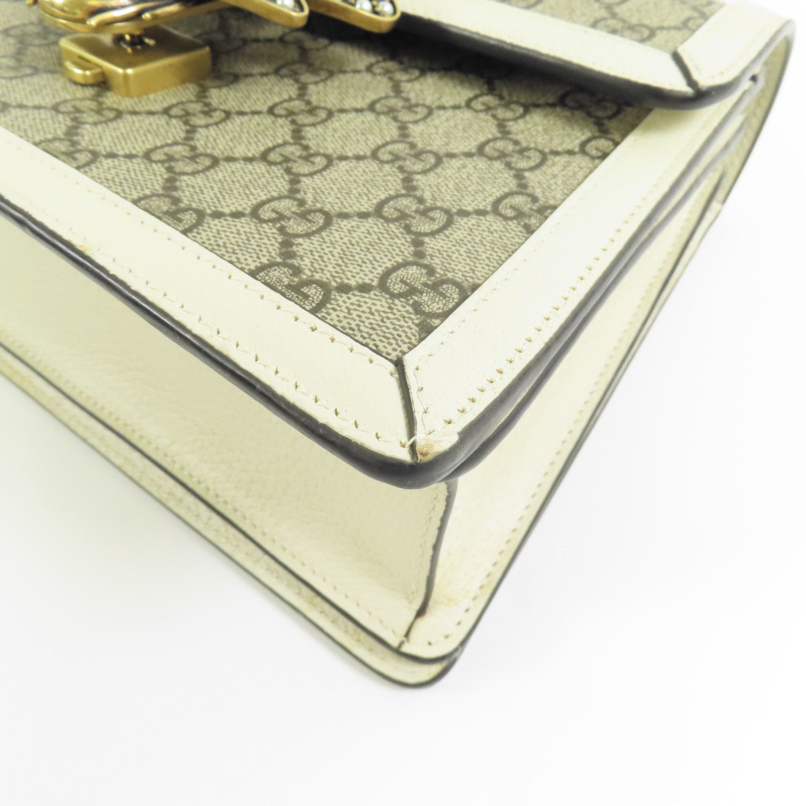 Gucci GG Supreme Monogram Small Queen Margaret Top Handle Bag Beige White