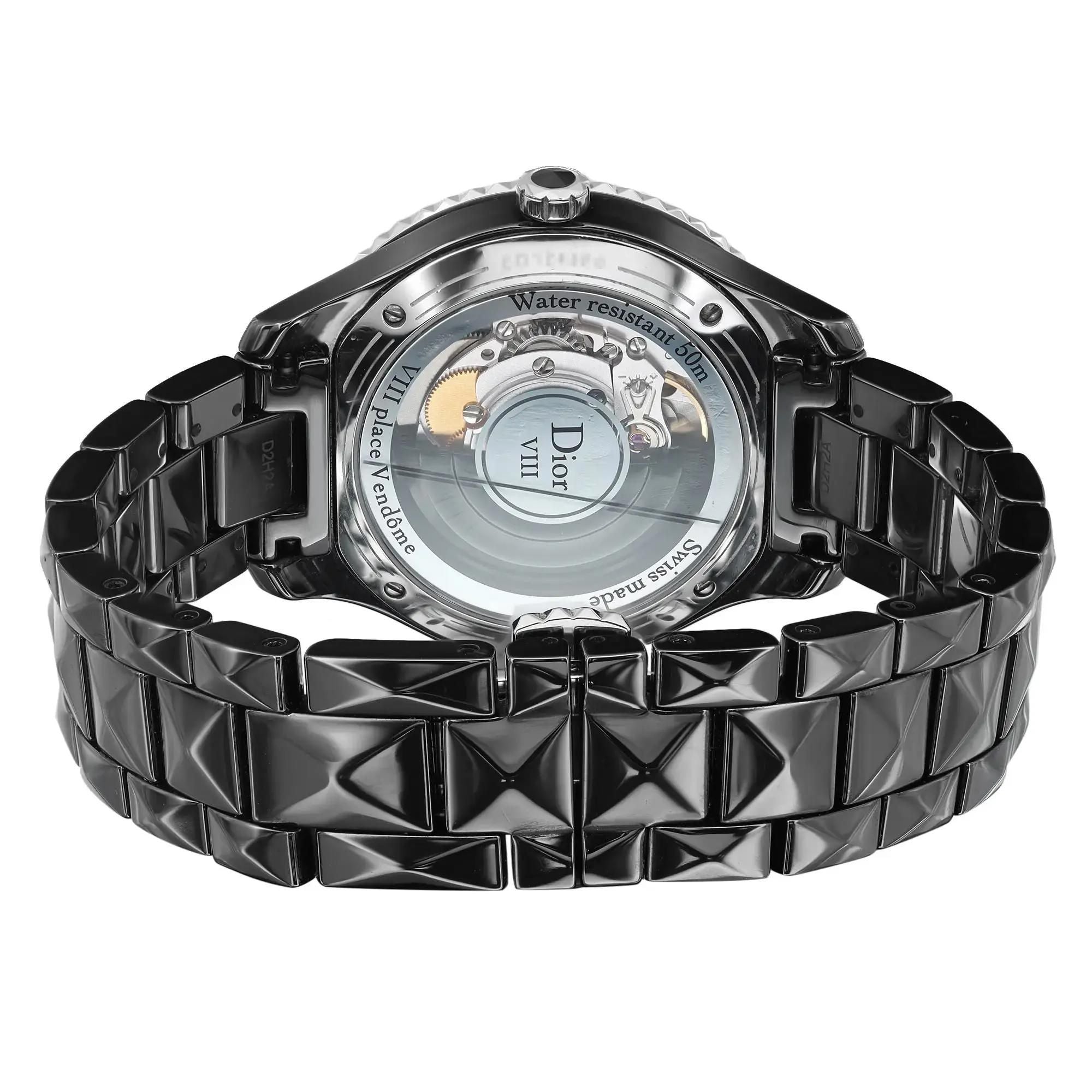 Christian Dior VIII Steel Ceramic Diamonds Black Dial Ladies Watch CD1245E1C001