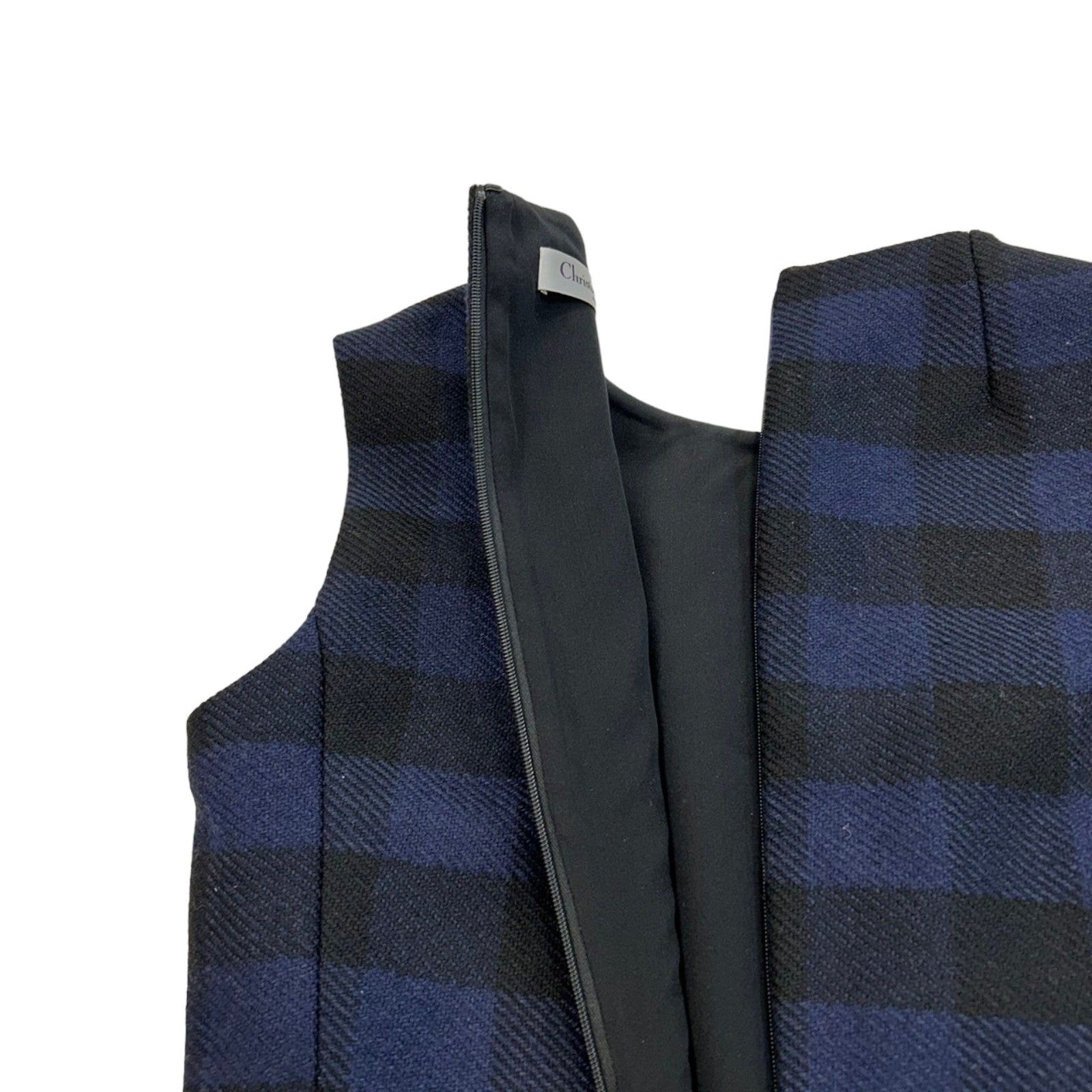 Dior Check One Peice Dress Wool Blue 34