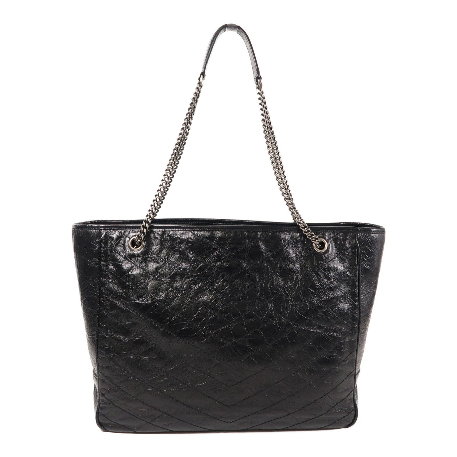 Yves Saint Laurent Cowhide Leather Niki Large Silver Shoulder Bag Black Calfskin (cowhide) Pmr 504