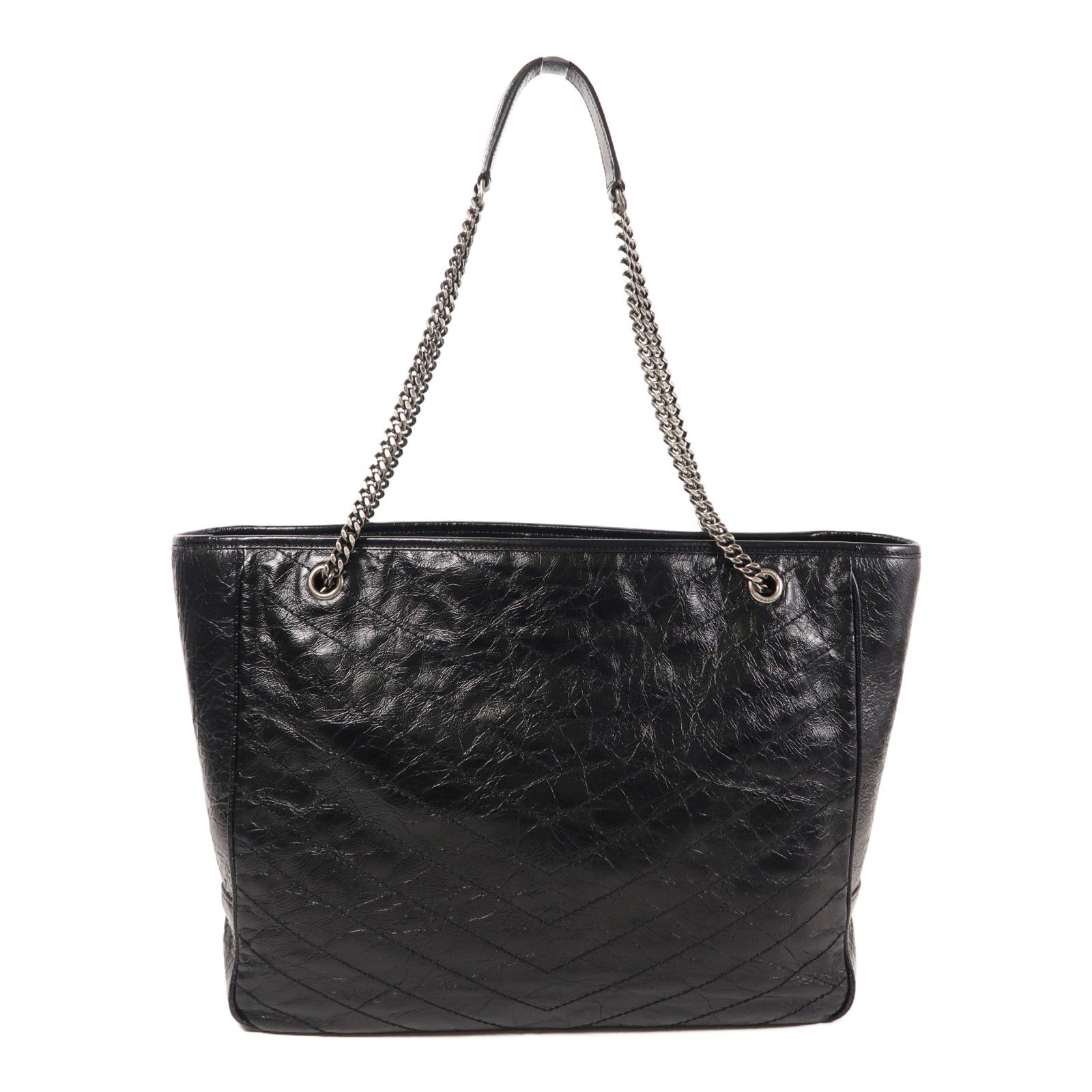 Yves Saint Laurent Cowhide Leather Niki Large Silver Shoulder Bag Black Calfskin (cowhide) Pmr 504
