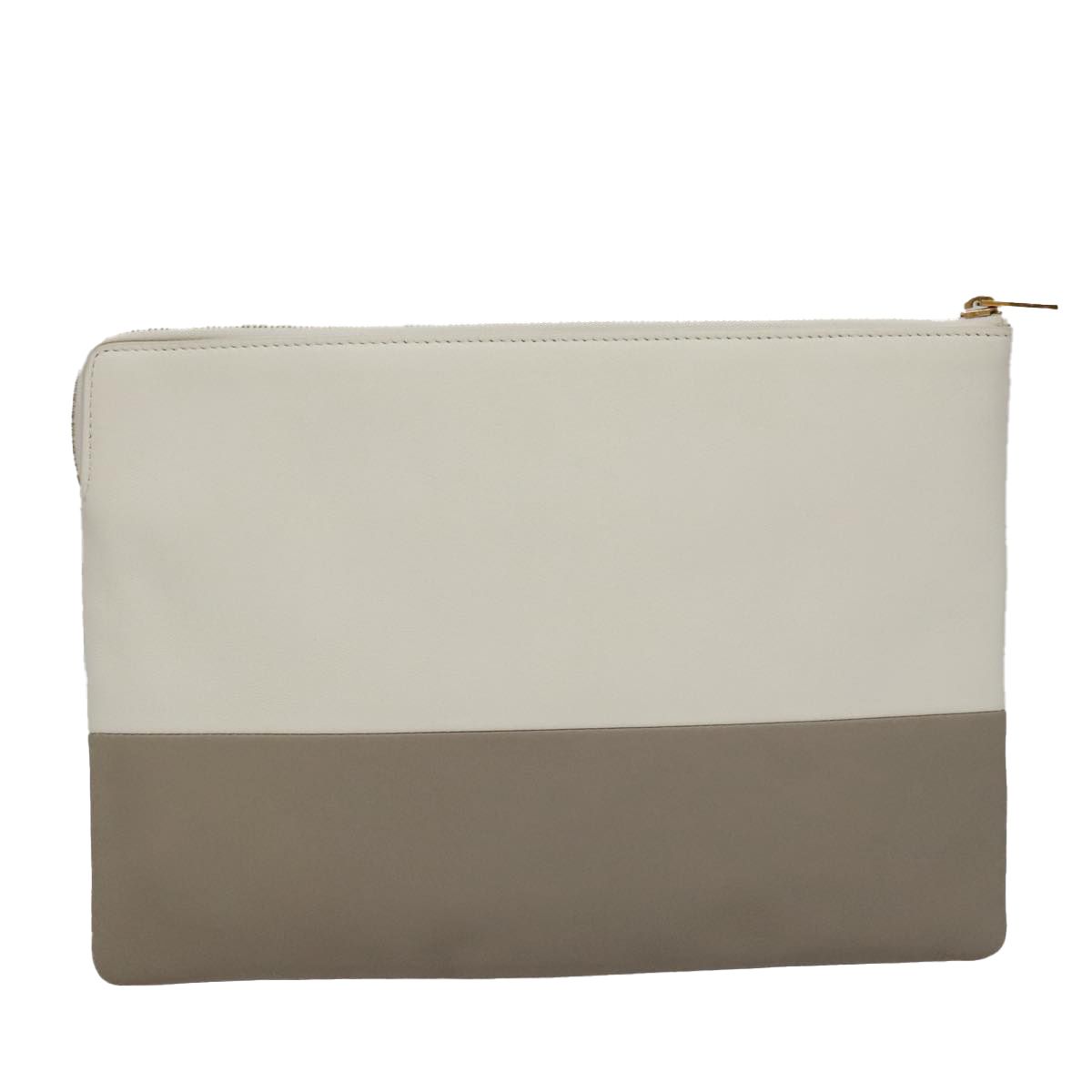 Celine Clutch Bag Leather Gray White Auth