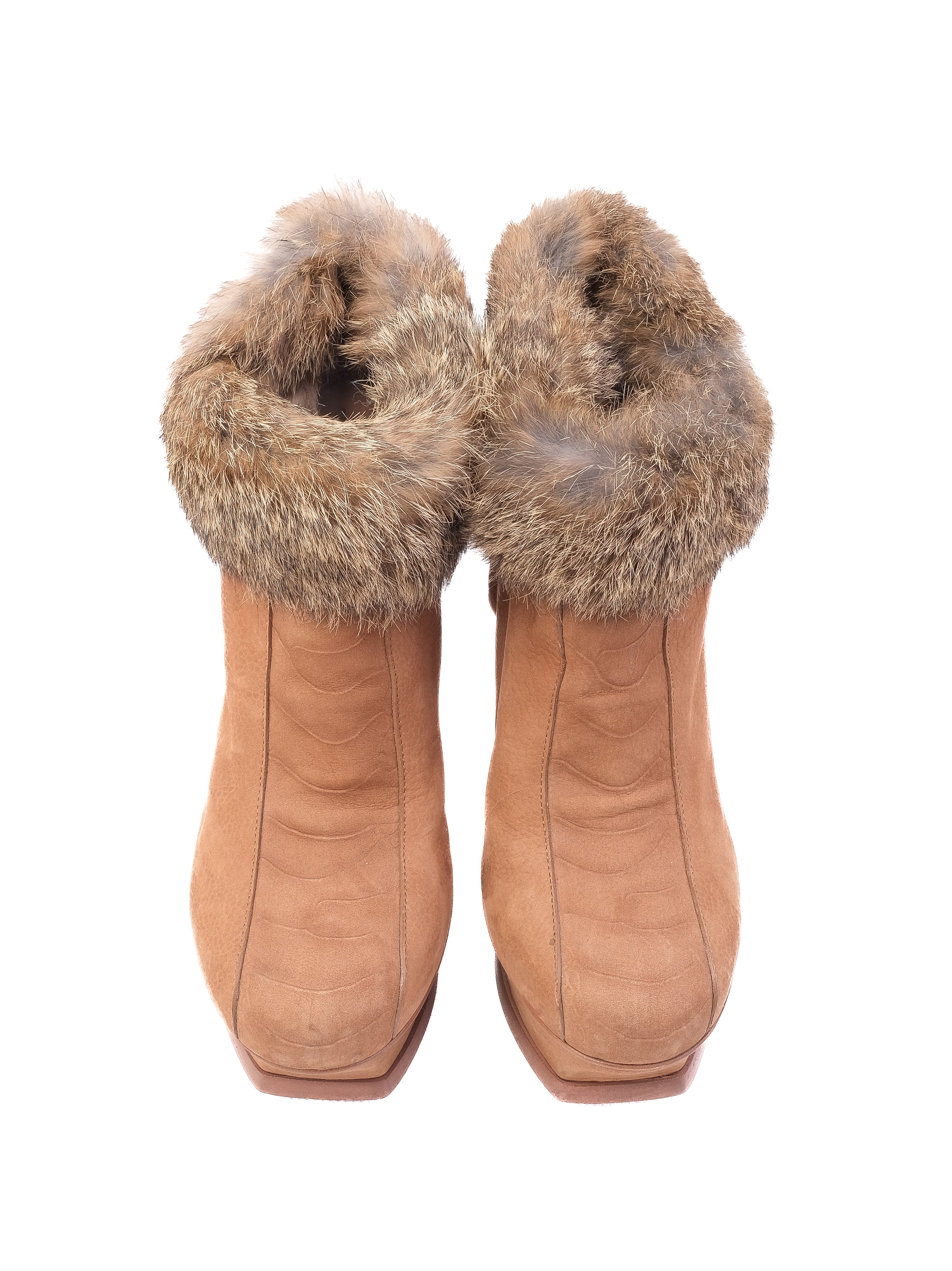 Excellent Yves Saint Laurent Orange Leather Booties with Fur Trim, Size 39.5