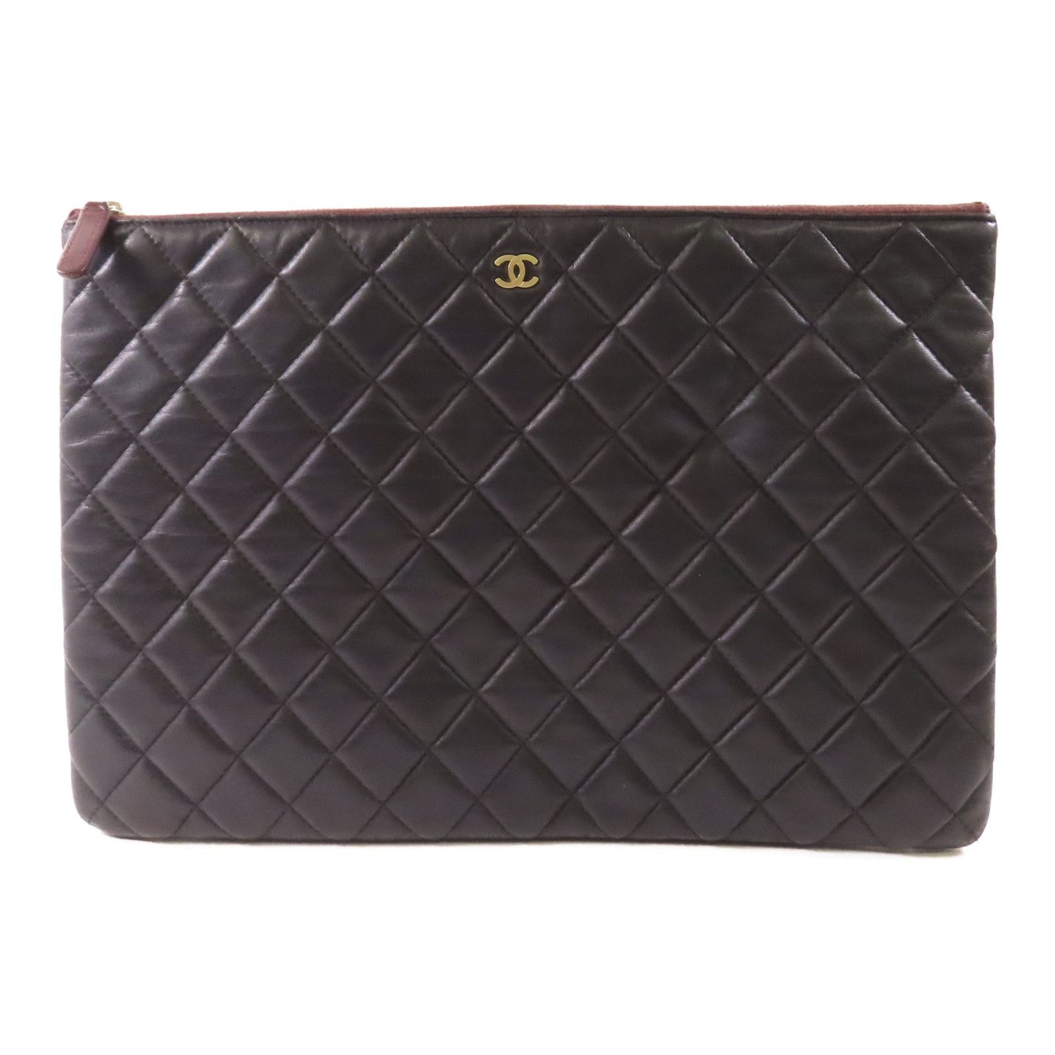 Chanel Black Cowhide Leather Pouch Business Bag Clutch Bag Calfskin (cowhide)