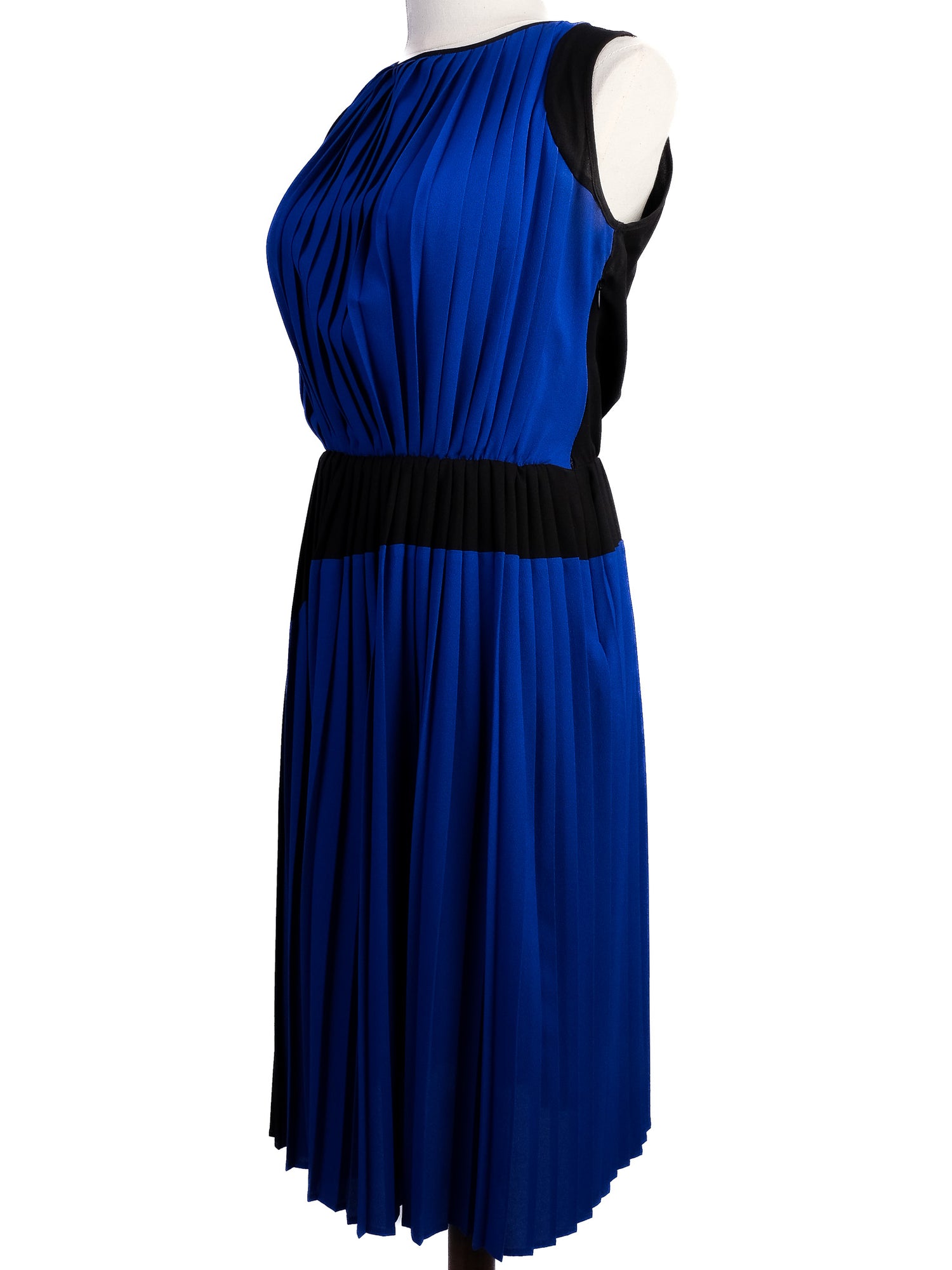 Excellent Stefanel Blue and Black Pleated Silk Dress - Size N/A