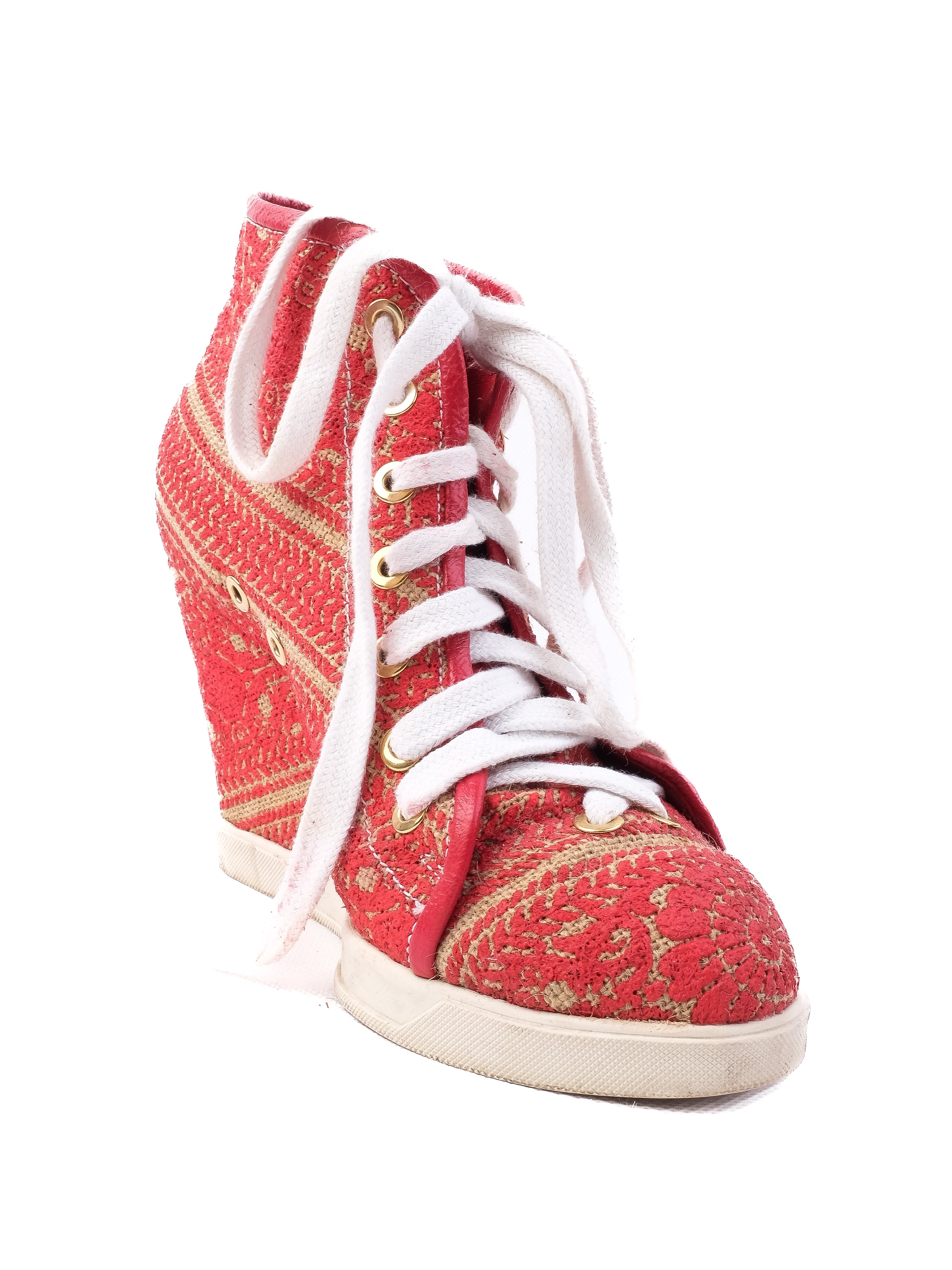 Excellent Judari Red Textile Wedge Heel Shoes Size 35 with White Laces
