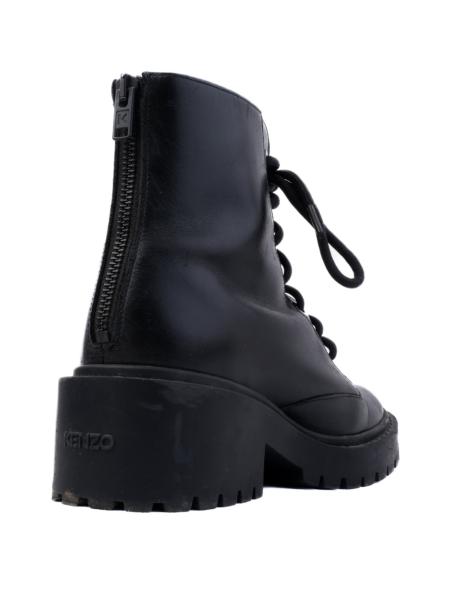Excellent Kenzo Black Leather Lace-Up Combat Boots Size Not Specified