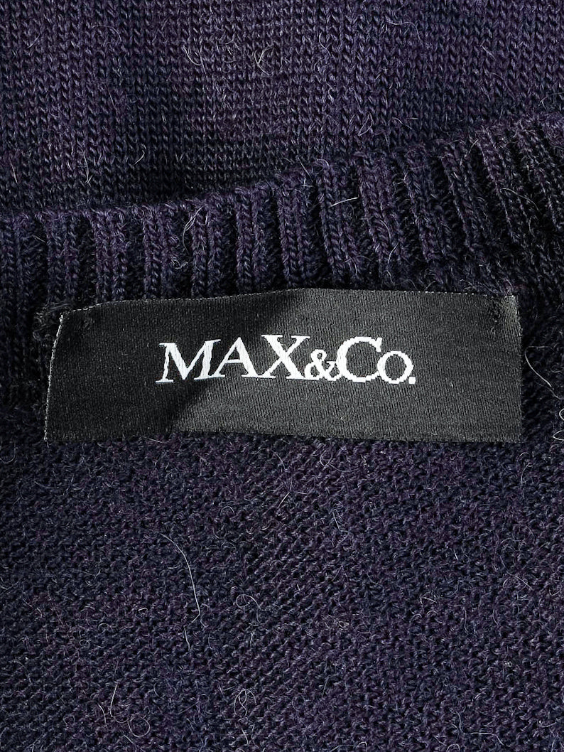 Excellent MaxCo Blue Wool Dress Size S Long Sleeve Gathered Waist