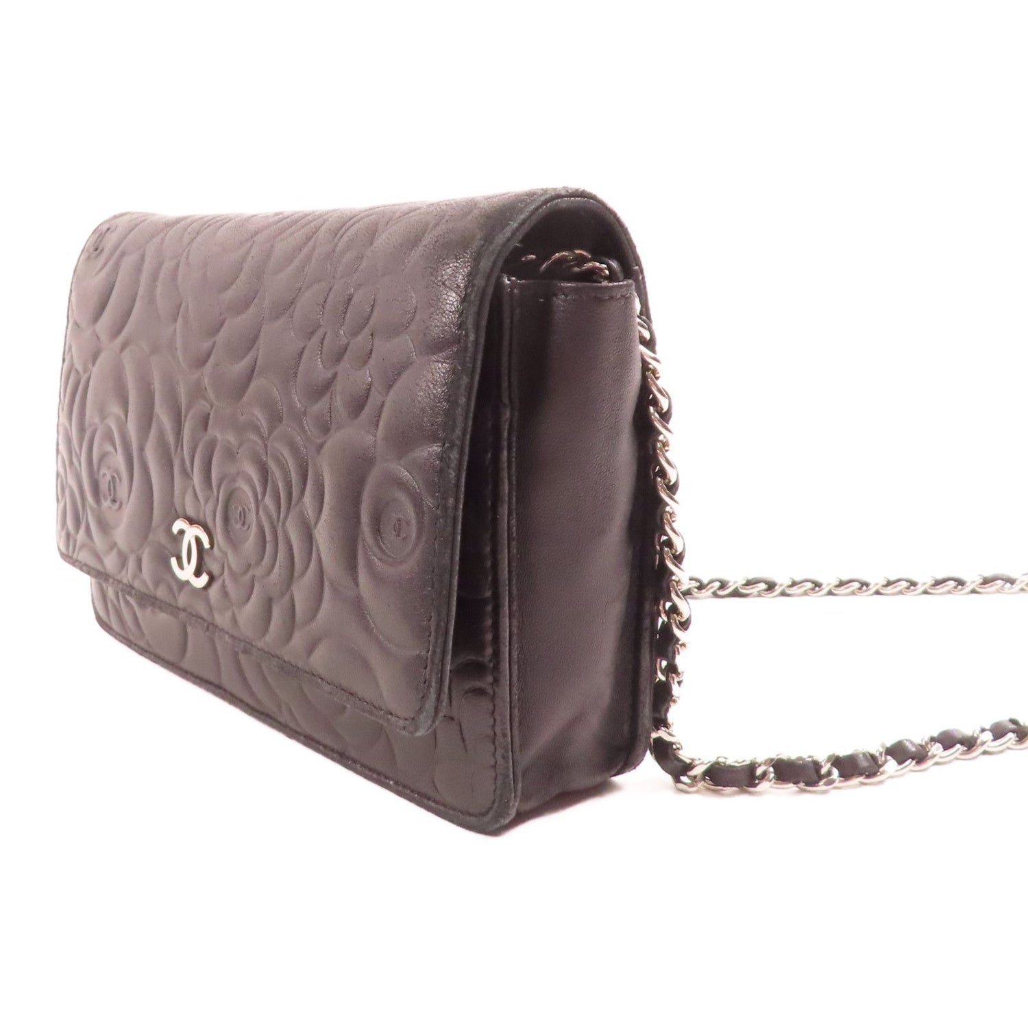 Chanel Lambskin Camellia Embossed Wallet on Chain WOC