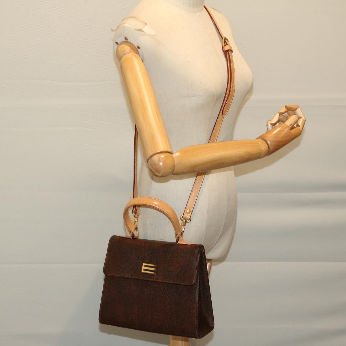 Etro Hand Bag Pvc Leather 2way Brown Auth