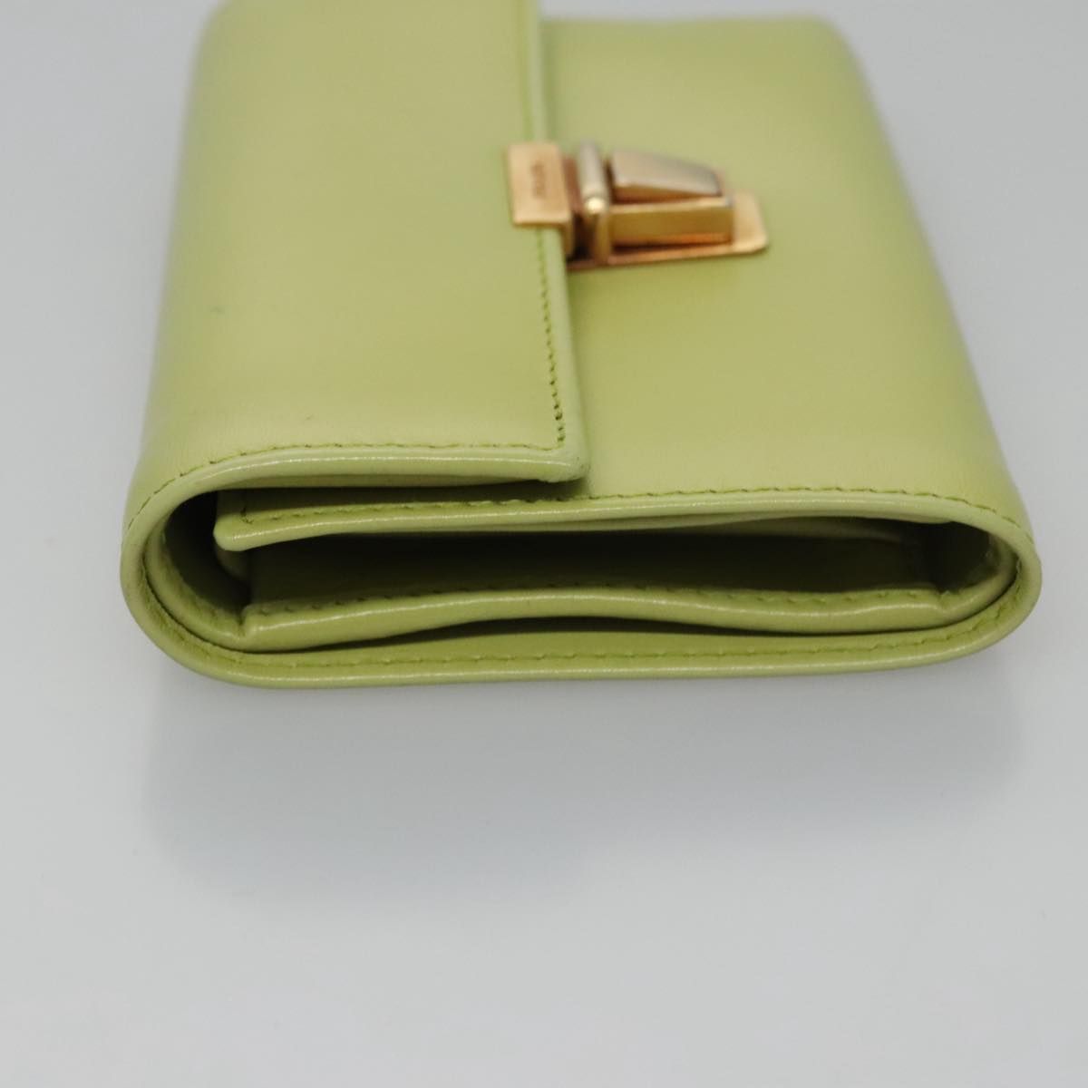 Prada Wallet Leather Green Gold Auth