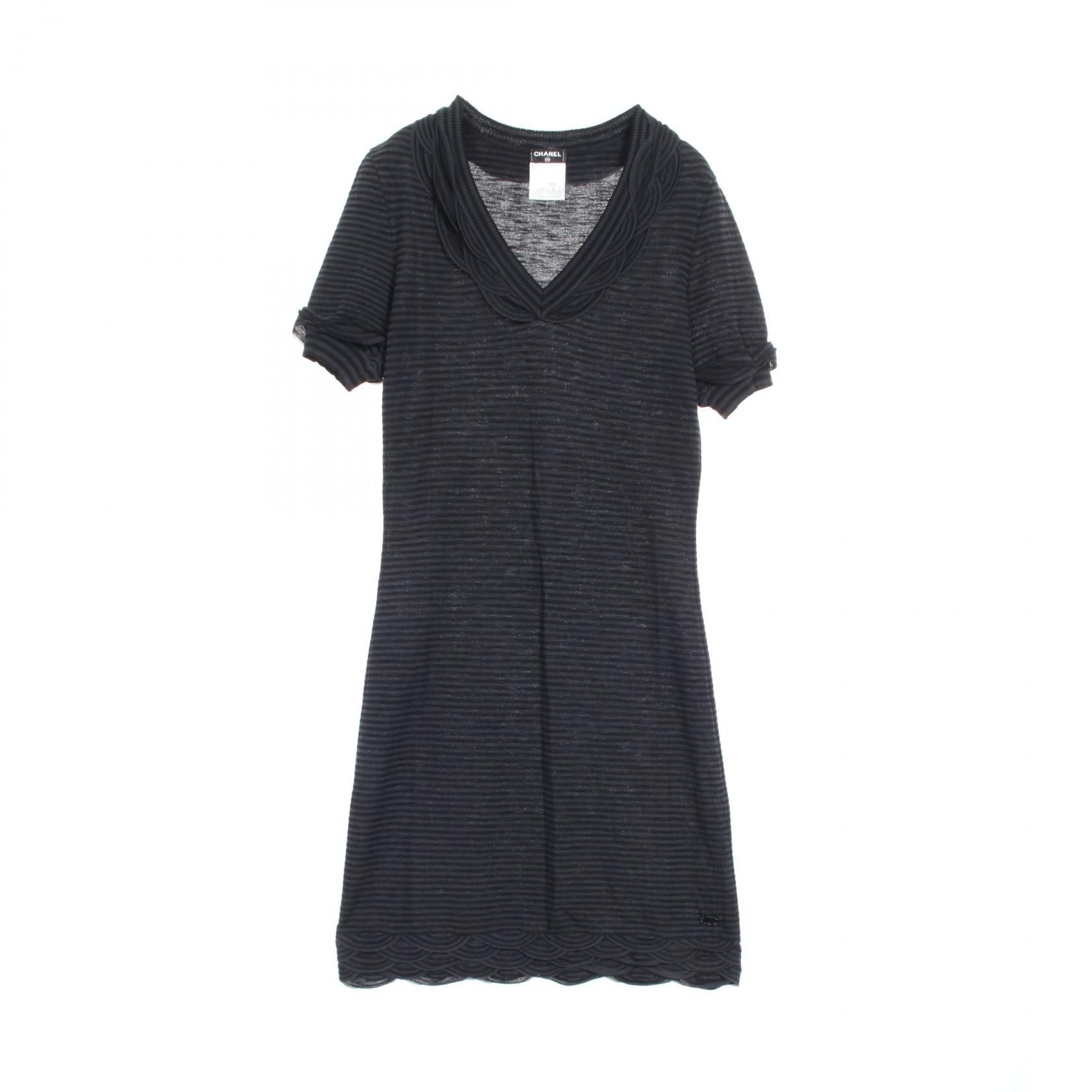 Chanel Black Gray Dress Rayon P 41415k 03035