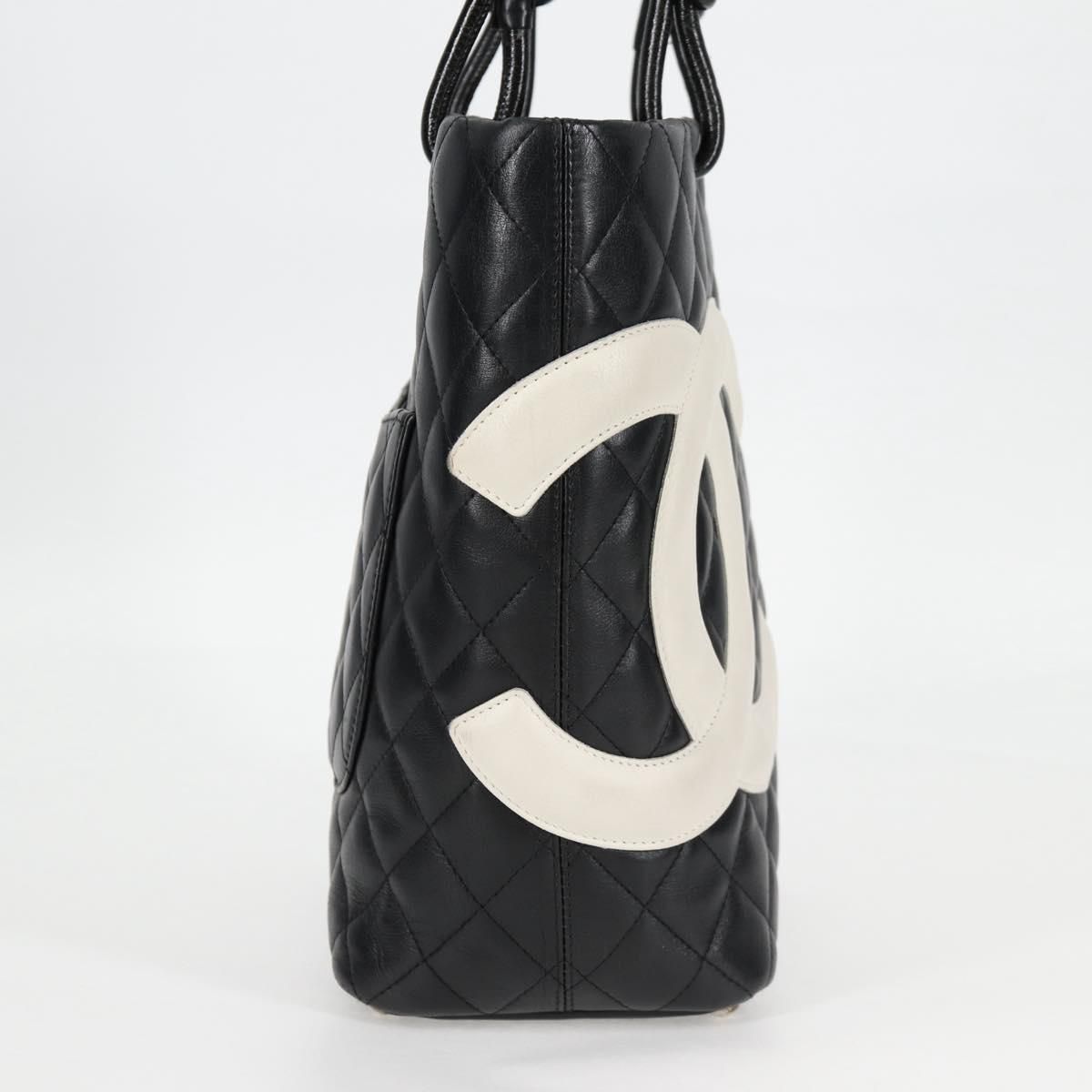 Chanel Matelasse Cambon Line Coco Mark Tote Bag Lambskin Black Cc Auth