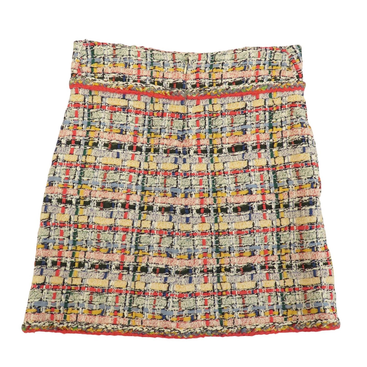 Chanel Pink Yellow Blue Tweed Skirt 36