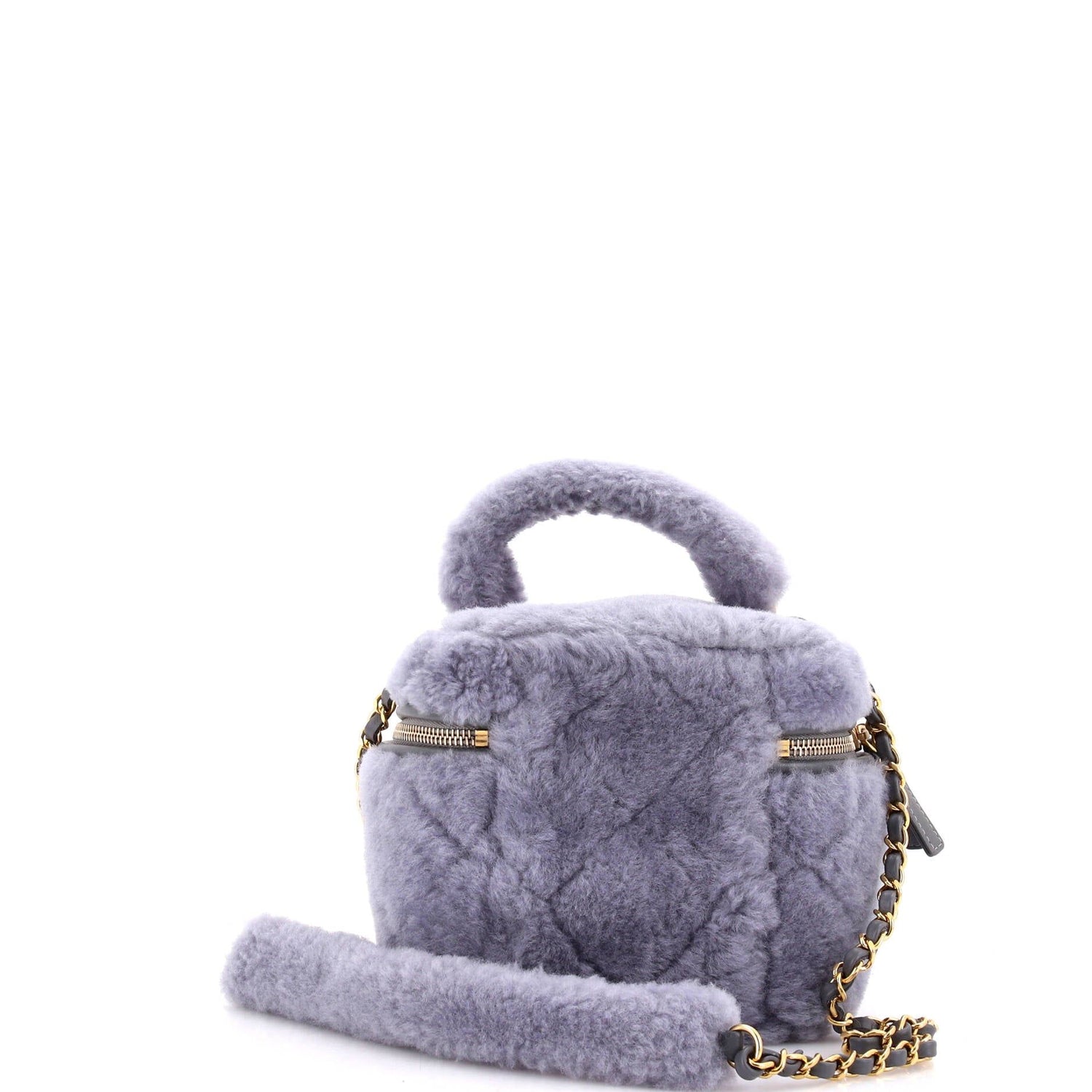 Chanel Coconing Top Handle Vanity Case With Chain Quilted Shearling Small