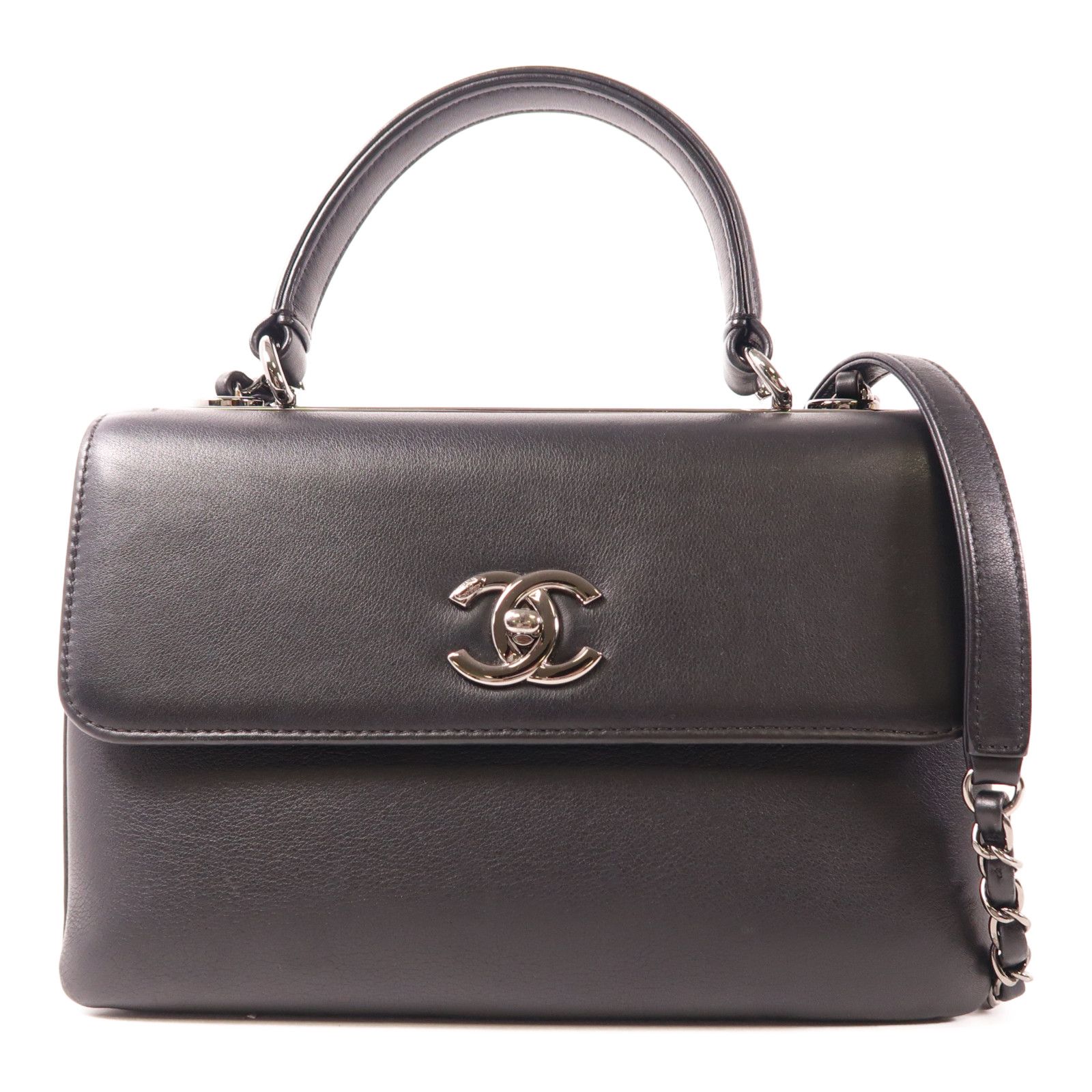 Chanel Black Cowhide Leather 2Way Shoulder Silver Hand-ground Shoulder Bag 2way Shoulder Bag Calfskin (cowhide)