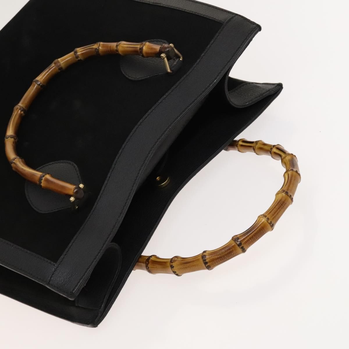 Gucci Bamboo Hand Bag Suede Black Gold 02 123 0260 Auth