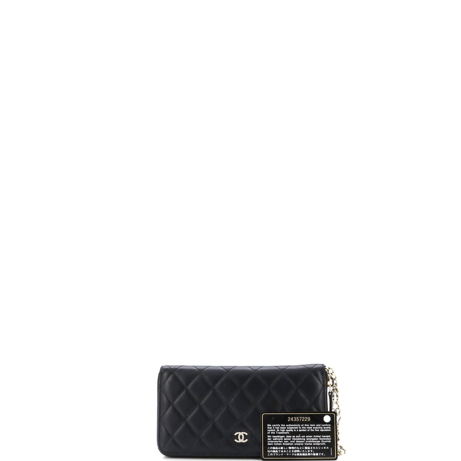 Chanel Zip Around Wallet With Pearl Chain Quilted Lambskin Long