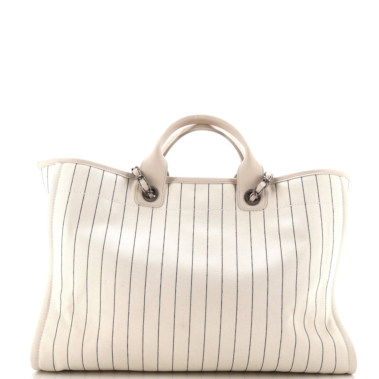 Chanel Deauville Tote Pinstripe Cotton Medium