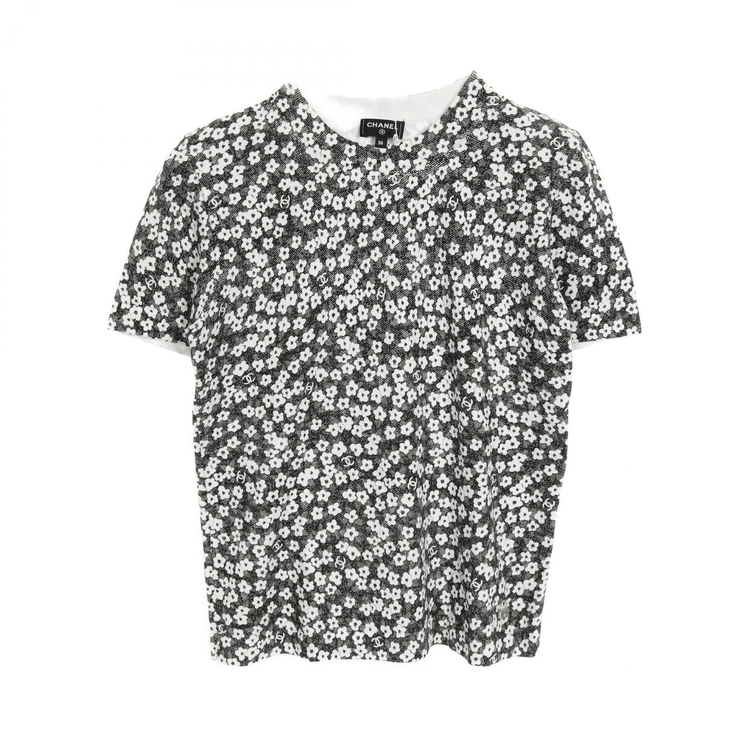 Chanel Gray White Coco Mark T-shirt Cotton P 77924