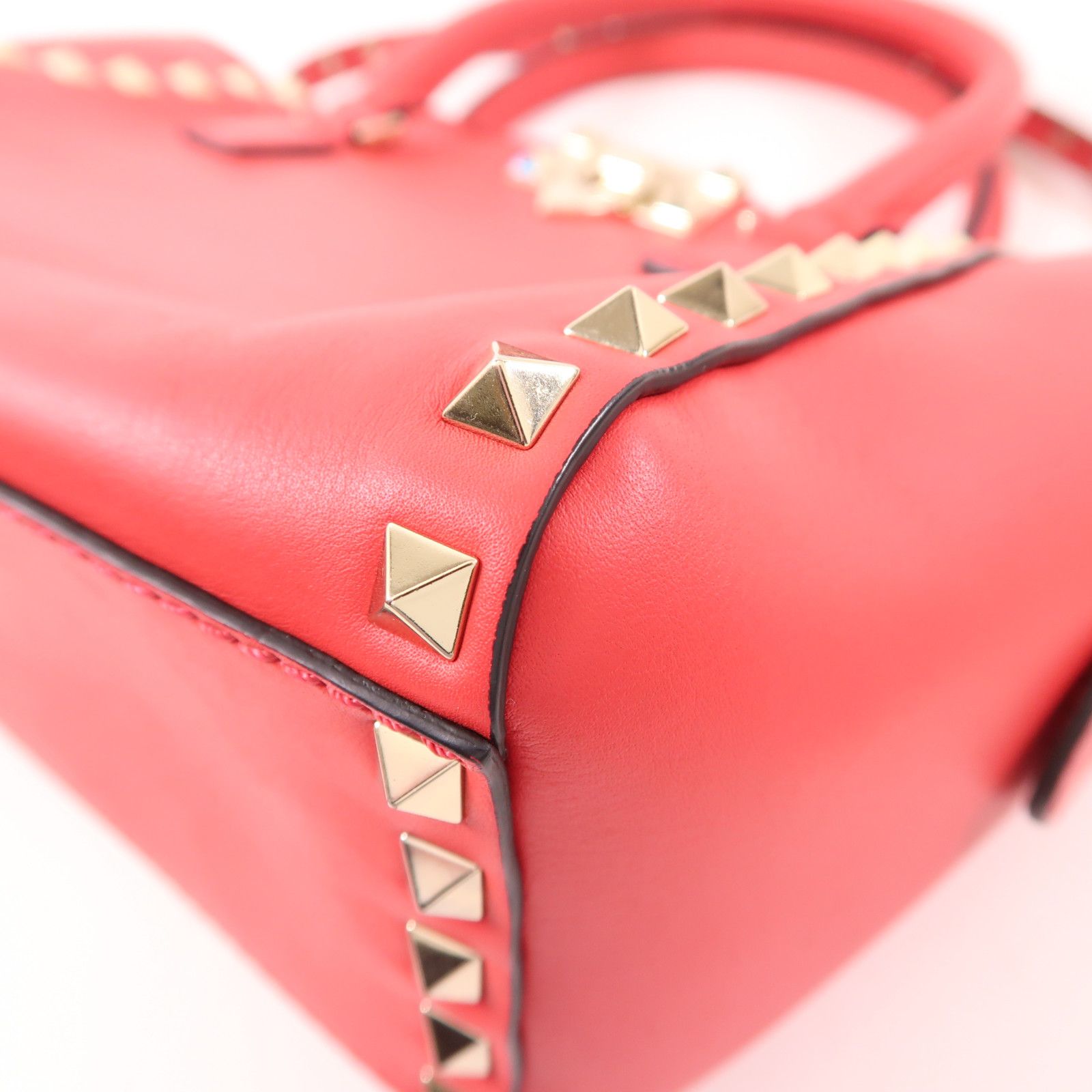 Valentino Cowhide Leather 2Way Shoulder Bag Golden Hand-handed Shoulder And Back Bag 2way Shoulder Bag Red Calfski