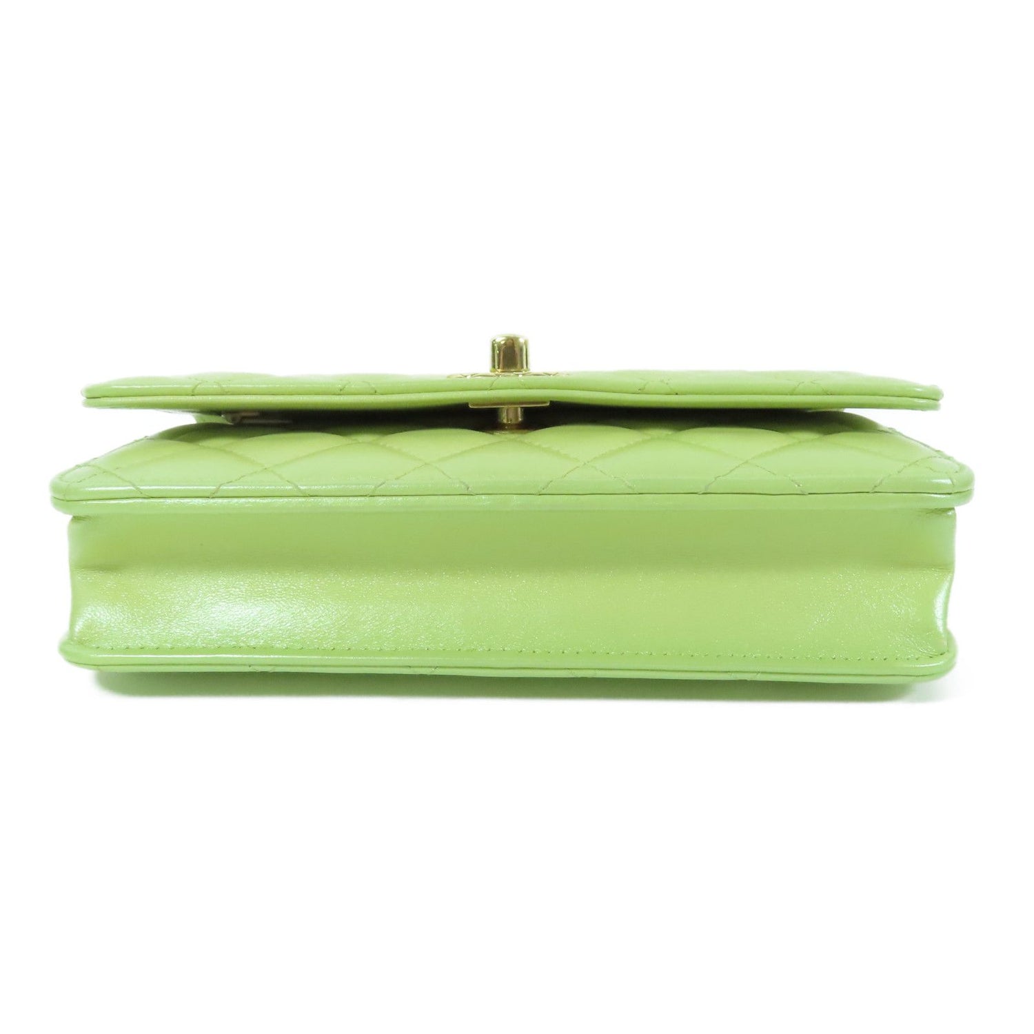 Chanel Green Cowhide Leather Woc Wallet On Chain Golden Cross Shoulder Back Bag Calfskin (cowhide) Ap 31