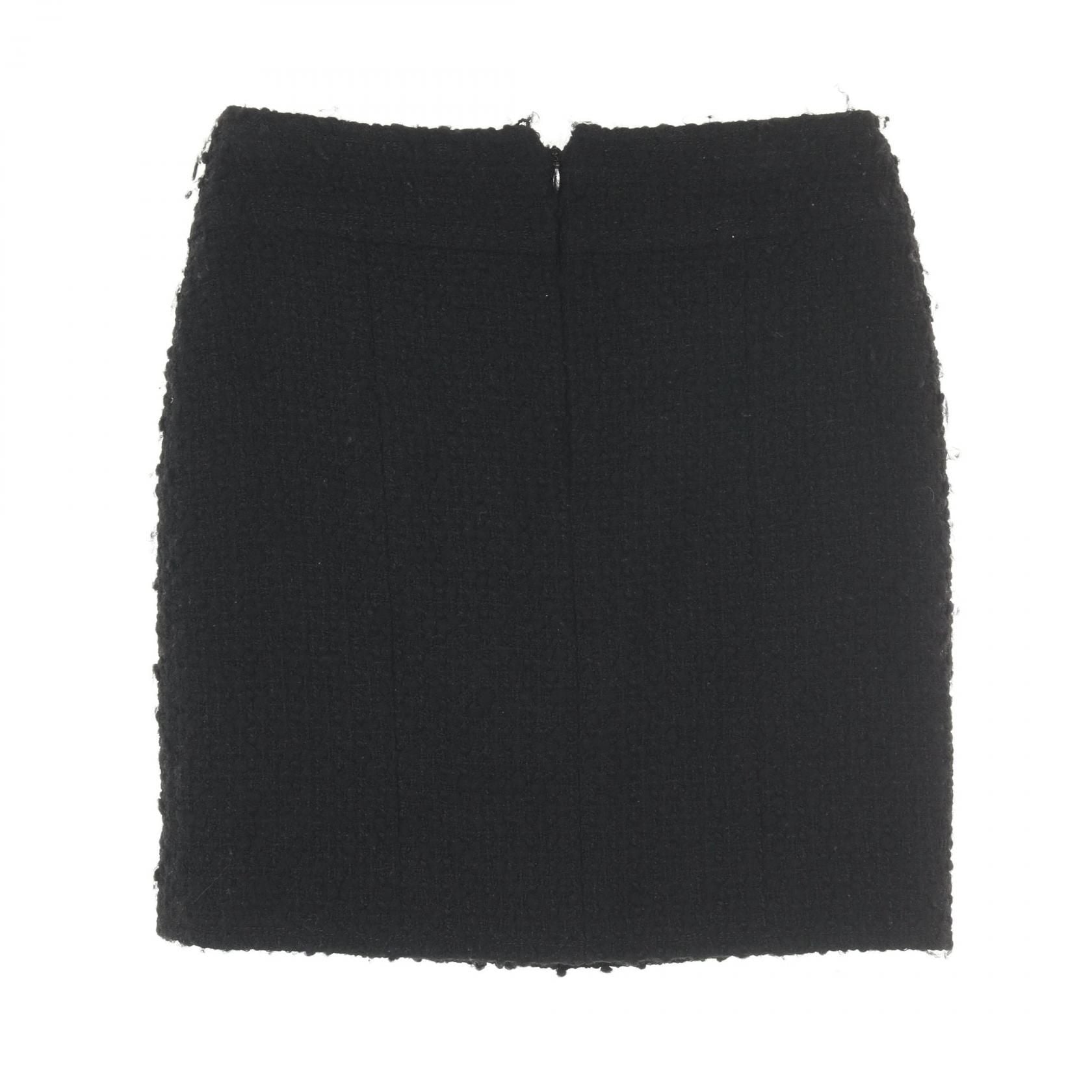 Chanel Black Coco Mark Button Tweed Skirt Wool Acrylic/nylon P 46660v 28631