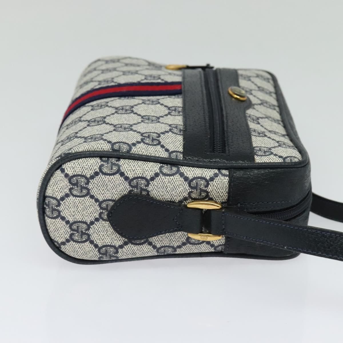 Gucci Gg Supreme Sherry Line Shoulder Bag Pvc Navy Gold 98 02 004 Auth
