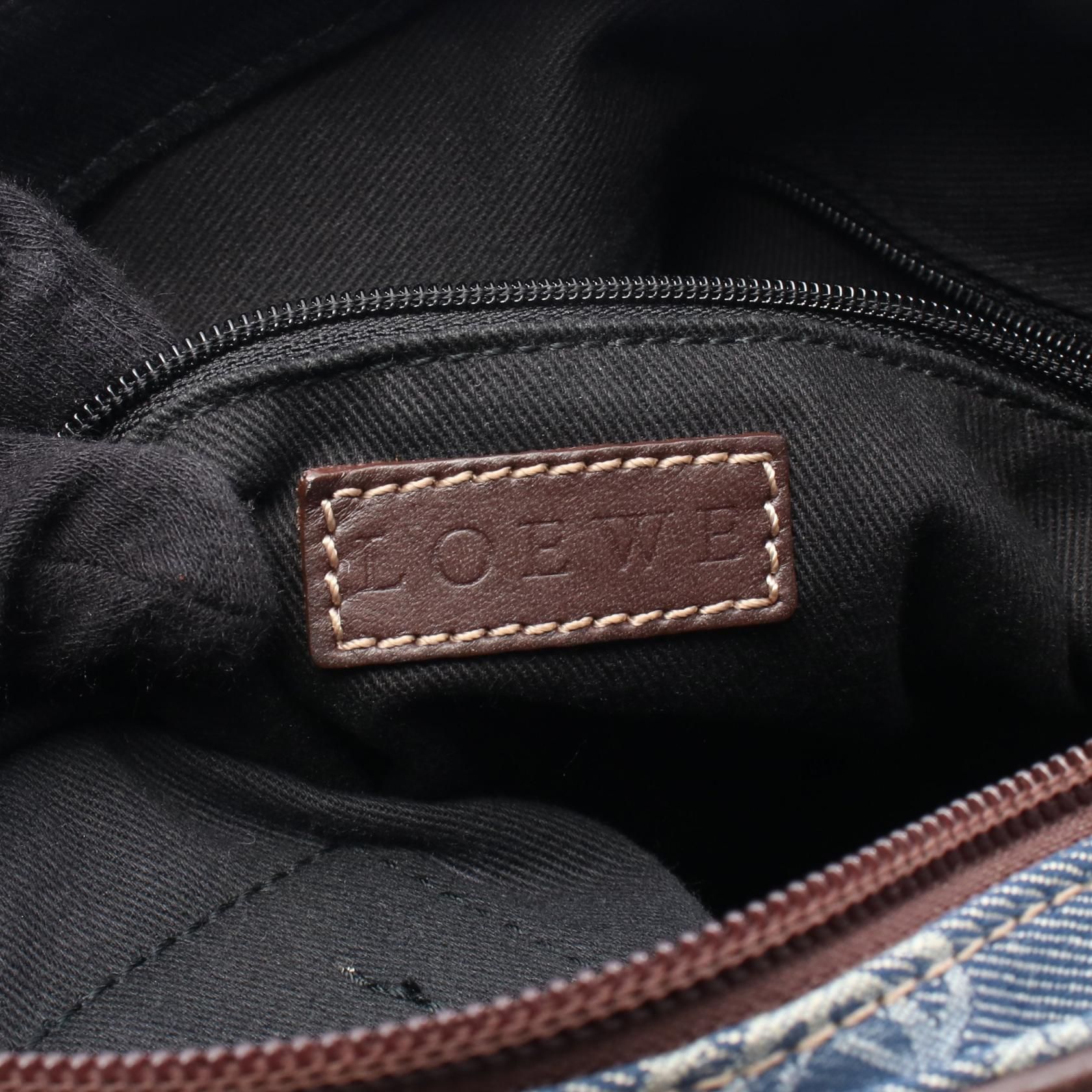 Loewe Anagram Handbag Navy Brown Denim Leather