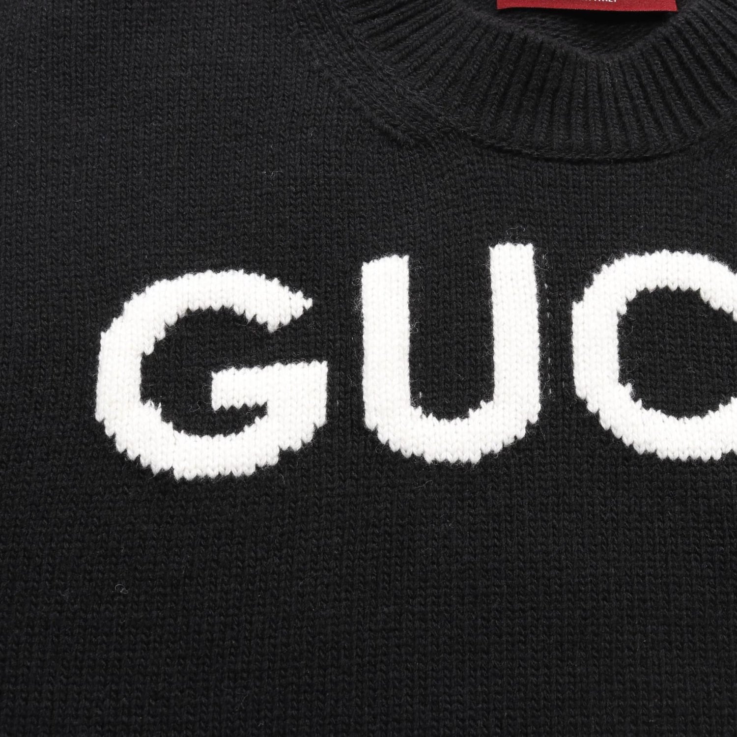 Gucci Intarsia Wool Top Knitwear Sweater 770072 Wool Black Logo