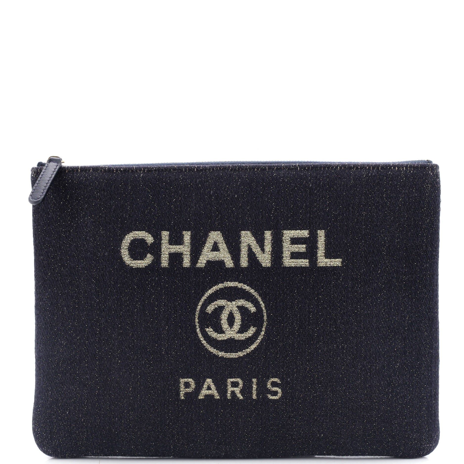 Chanel Deauville Pouch Lurex Canvas Medium