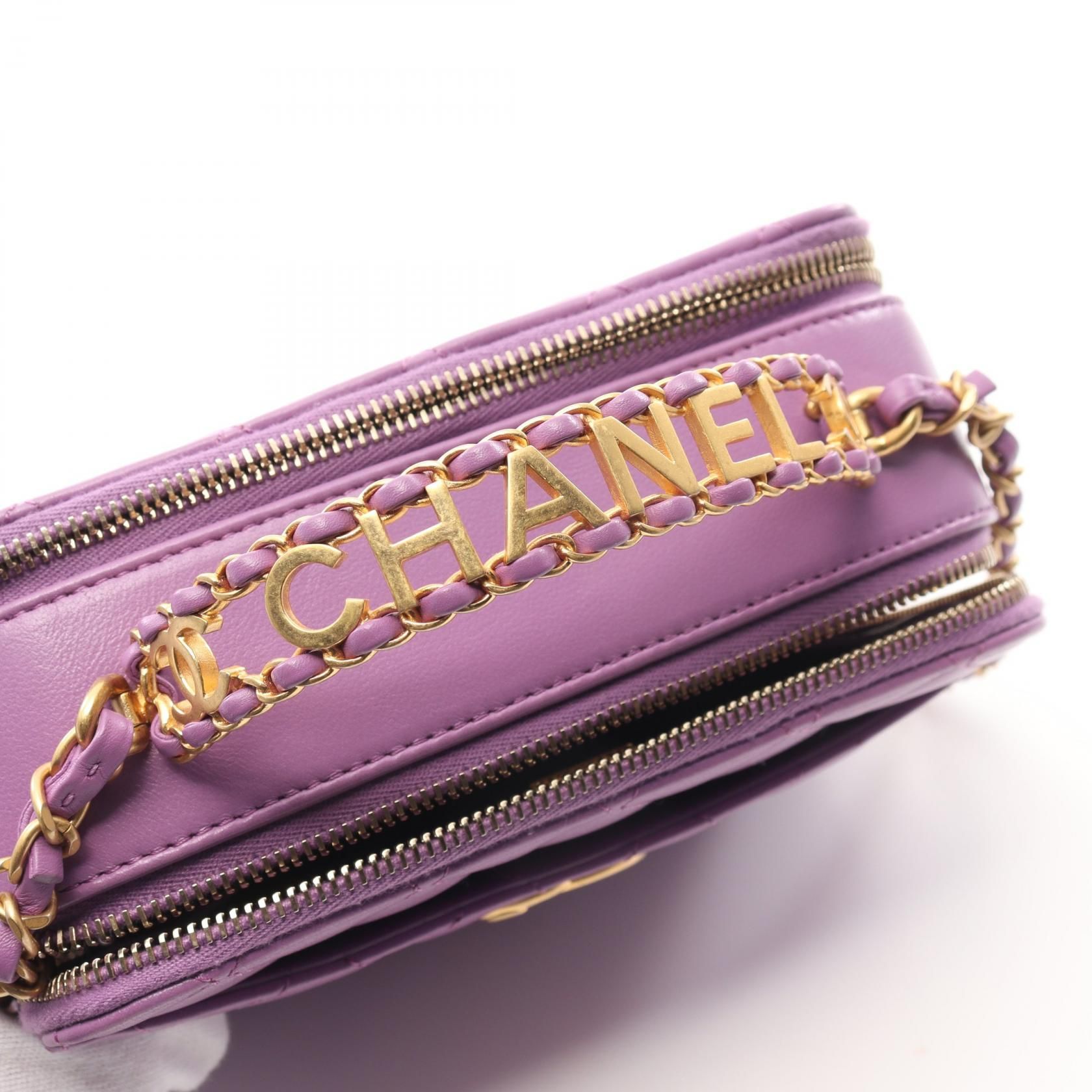 Chanel Purple Matelasse Handbag Lambskin (sheep Leather) As 3222