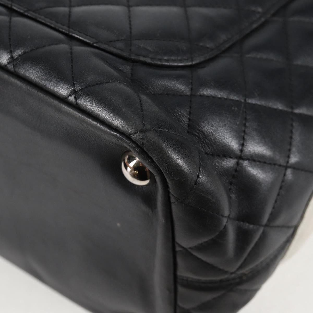 Chanel Cambon Line Matelasse Tote Bag Leather Black Silver Cc Auth