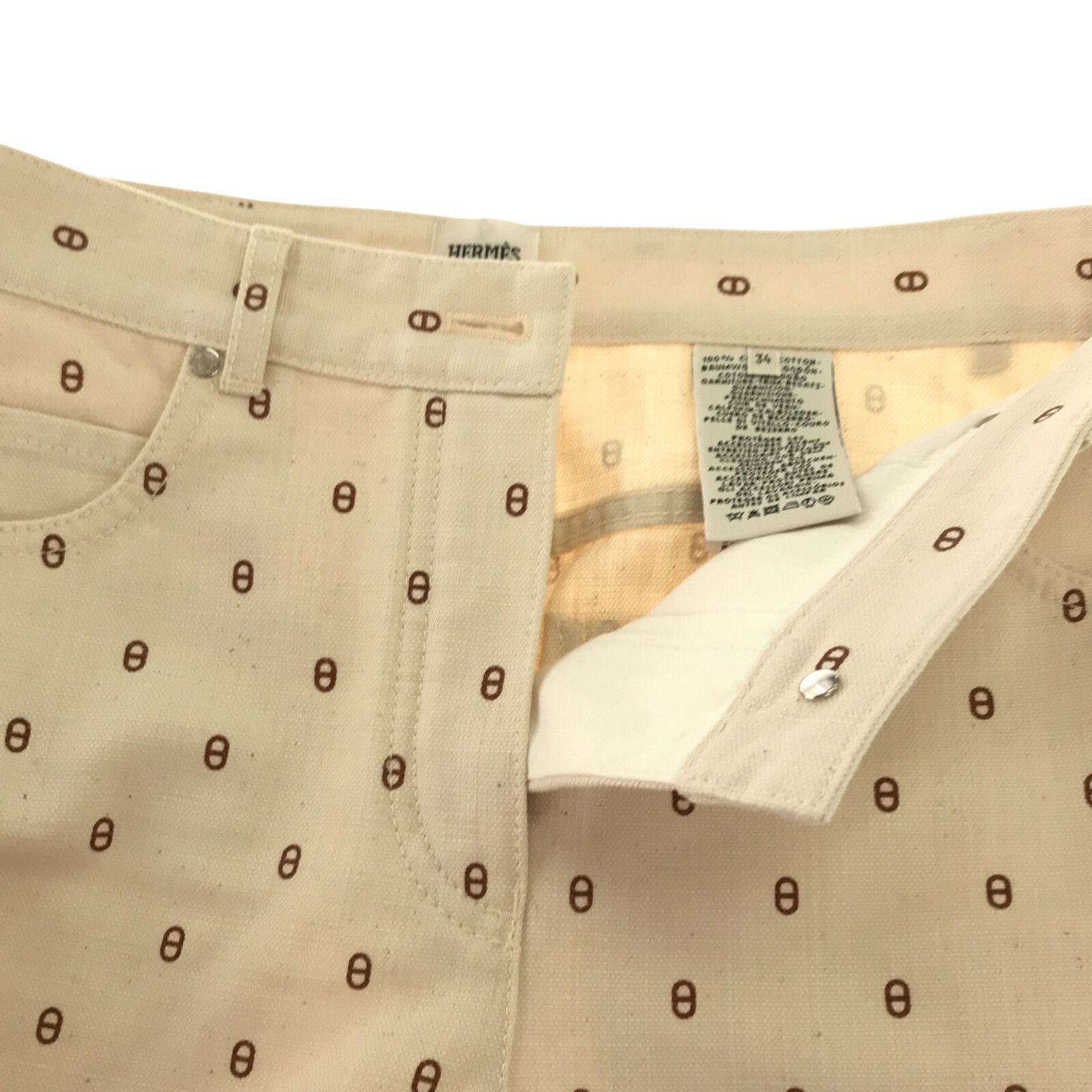 Hermes Denim Pants Roulis Patterned Cotton White