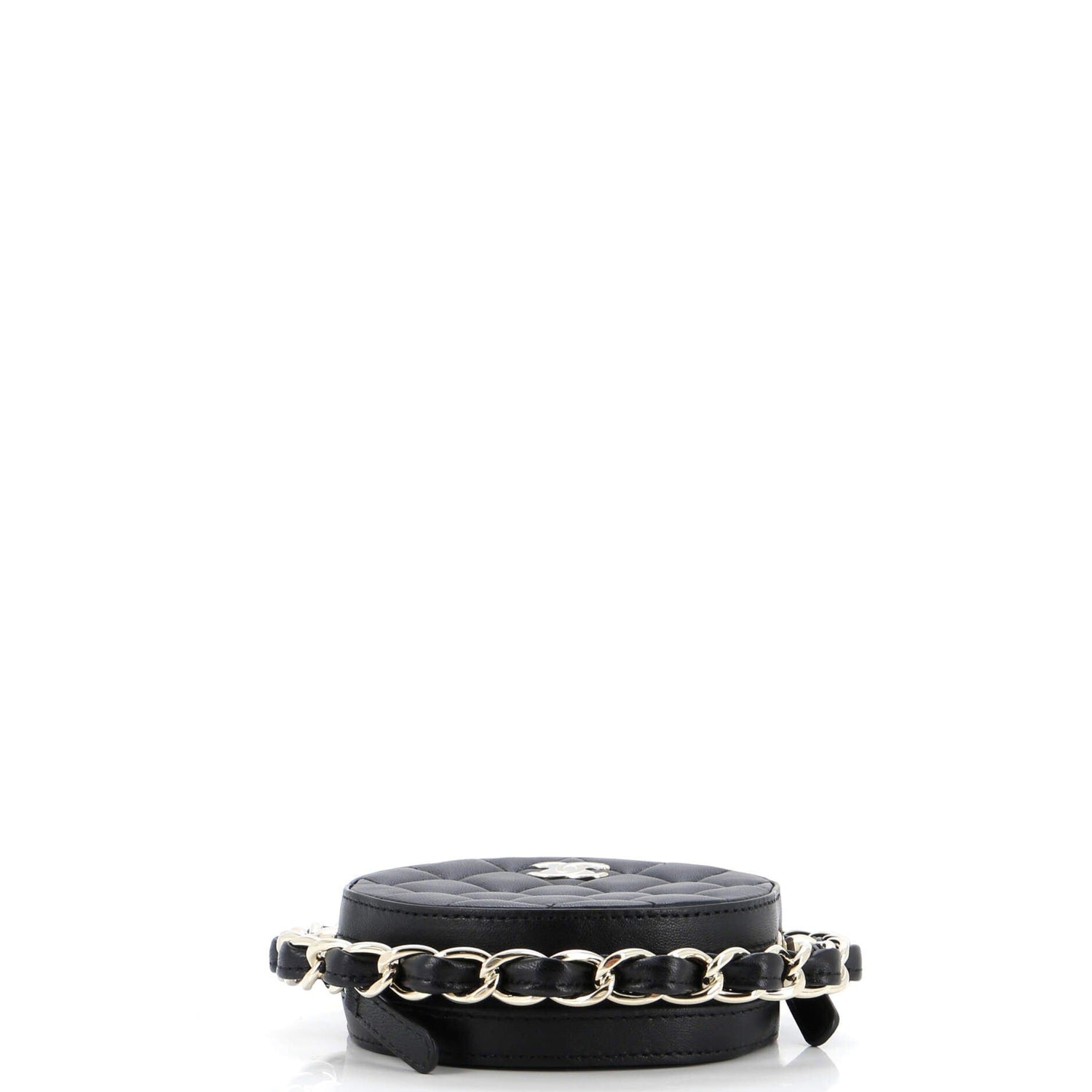 Chanel Frame Chain Around Round Clutch With Chain Quilted Lambskin Mini