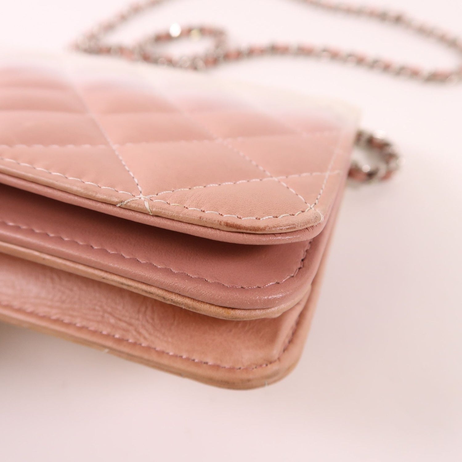 Chanel White Pink/white Lacquer Leather/cowhide Leather Woc Wallet On Chain Silver Cross Shoulder Bag