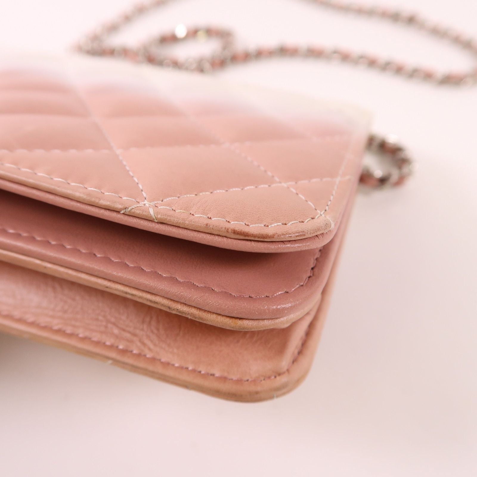 Chanel White Pink/white Lacquer Leather/cowhide Leather Woc Wallet On Chain Silver Cross Shoulder Bag
