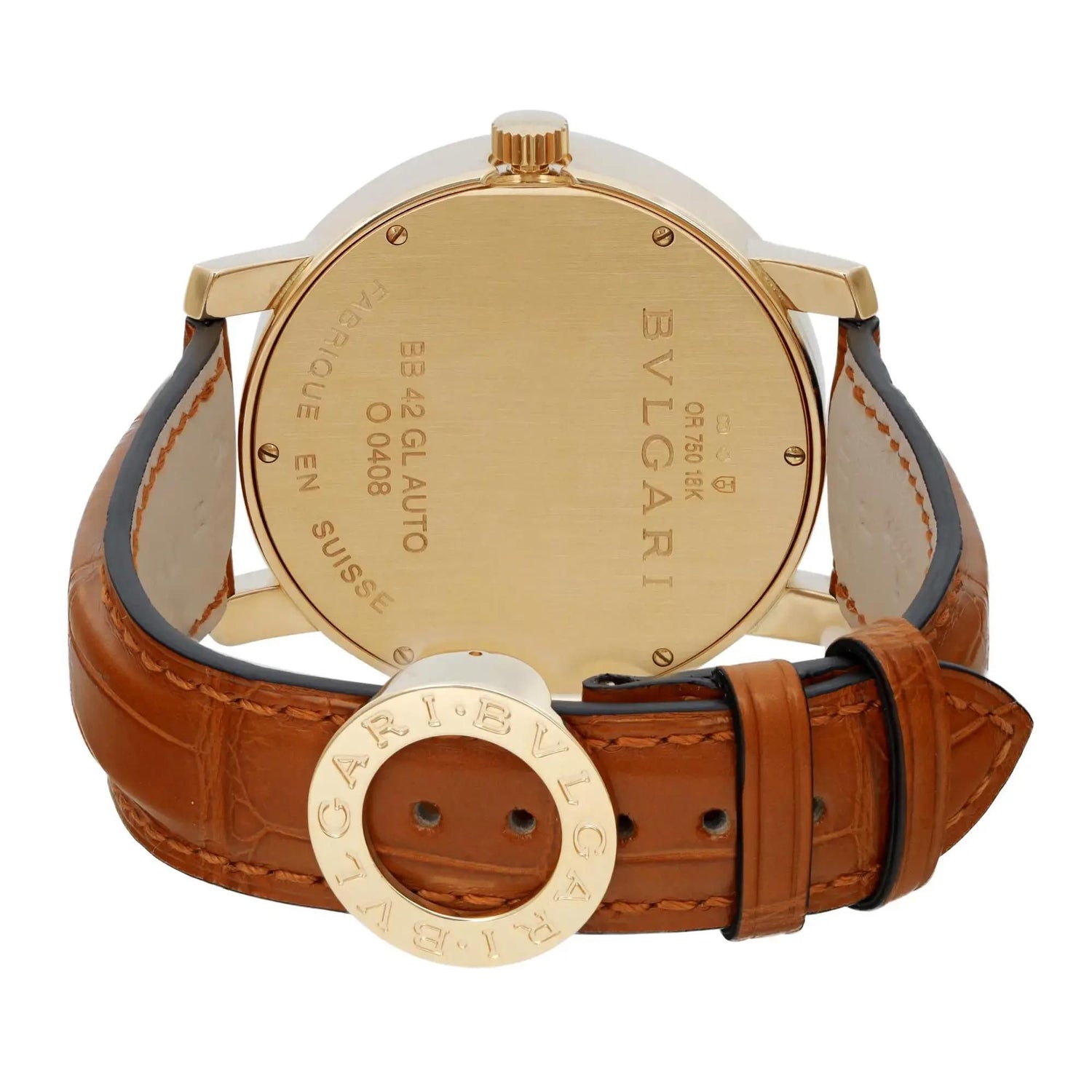 Bvlgari Diagono XL 42mm 18k Yellow Gold White Dial Leather Mens Watch BB42GL